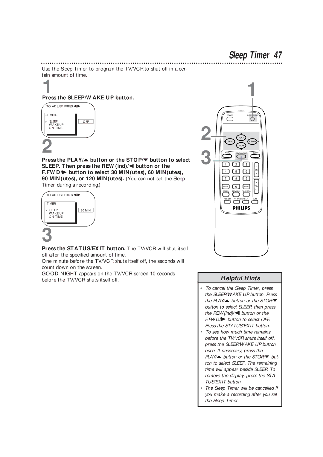 Philips CCB193AT99 owner manual Sleep Timer, Press the SLEEP/WAKE UP button 