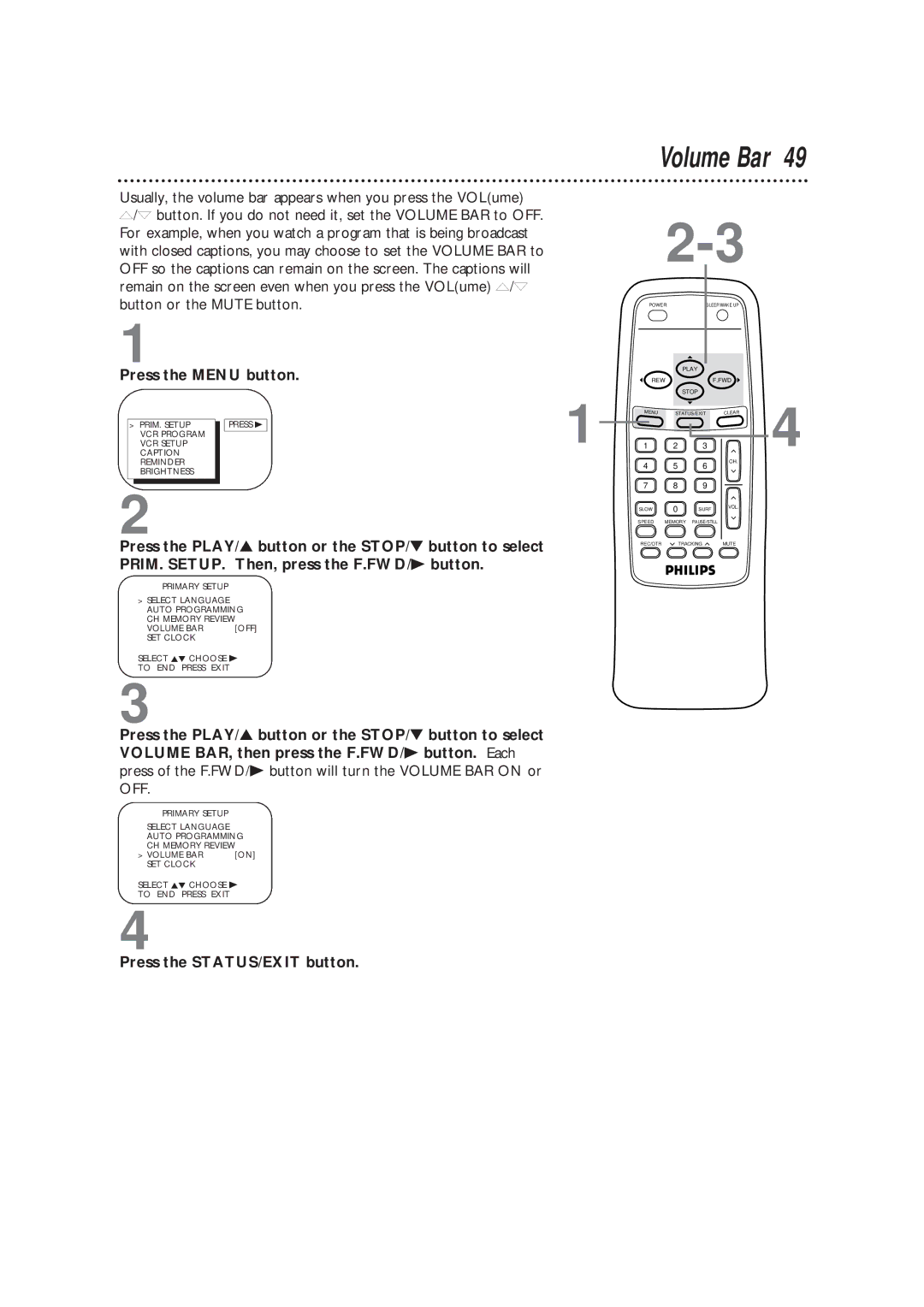 Philips CCB193AT99 owner manual Volume Bar 