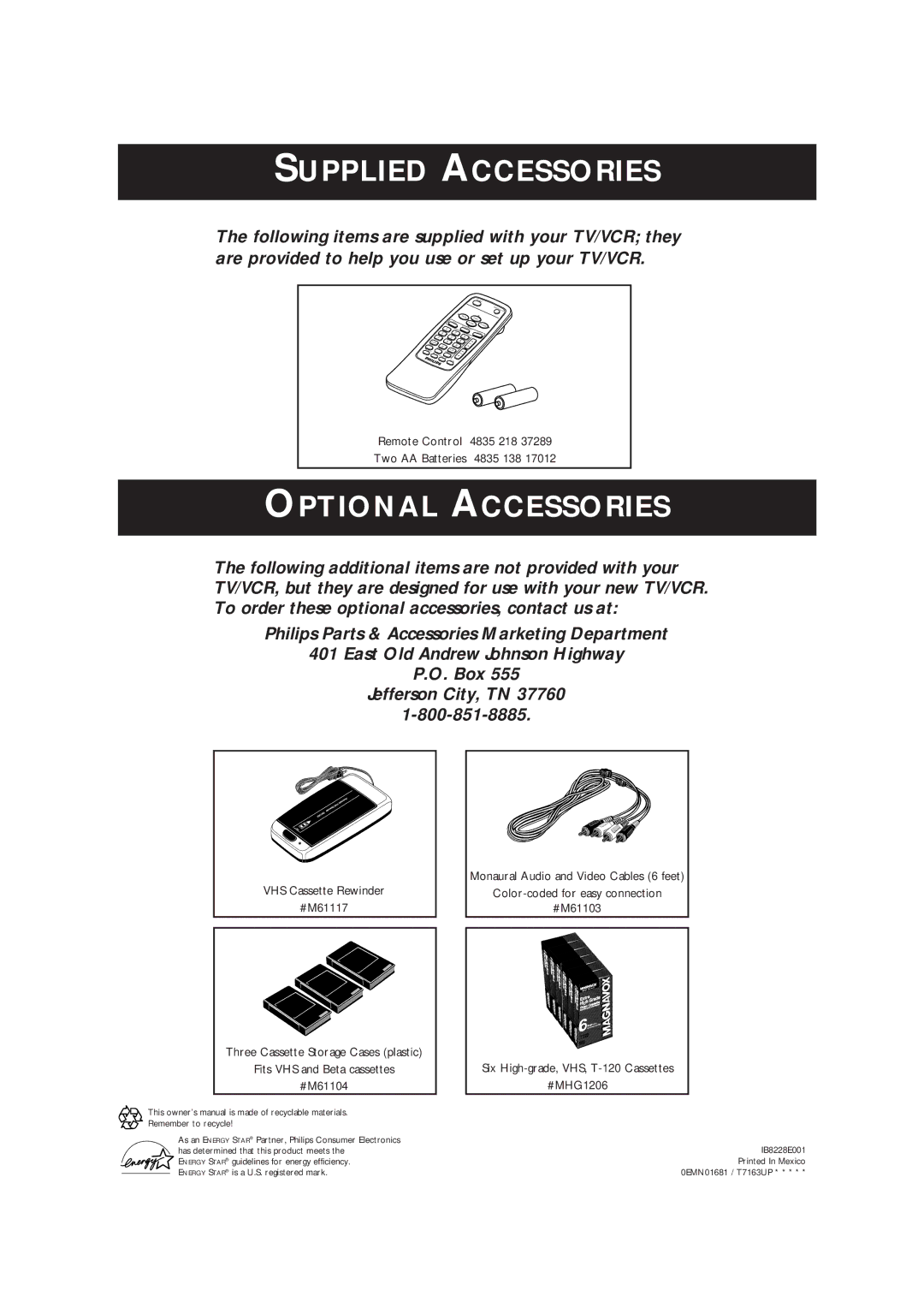 Philips CCB193AT99 owner manual Supplied Accessories 