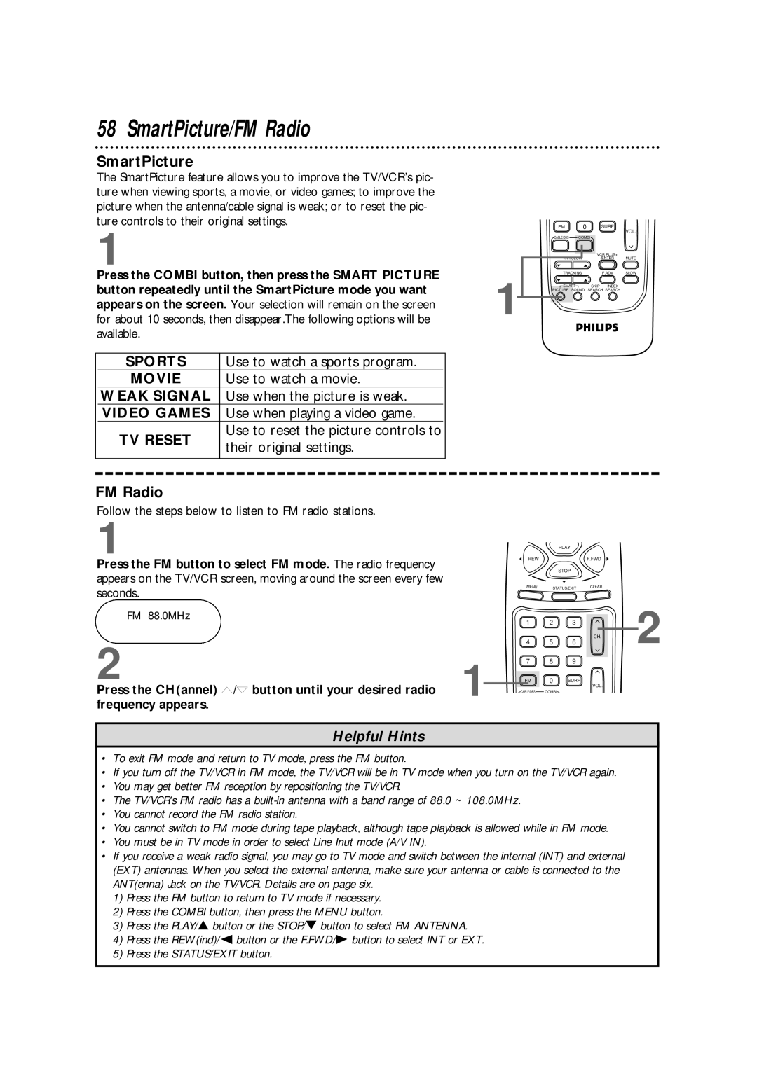 Philips CCB255AT SmartPicture/FM Radio, Press the CHannel m/n button until your desired radio, Frequency appears 