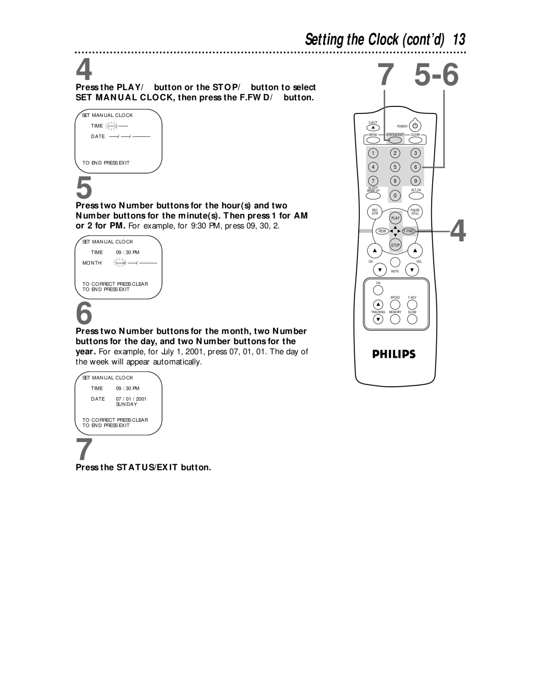 Philips CCC 193AT, CCC 133AT owner manual Setting the Clock cont’d 