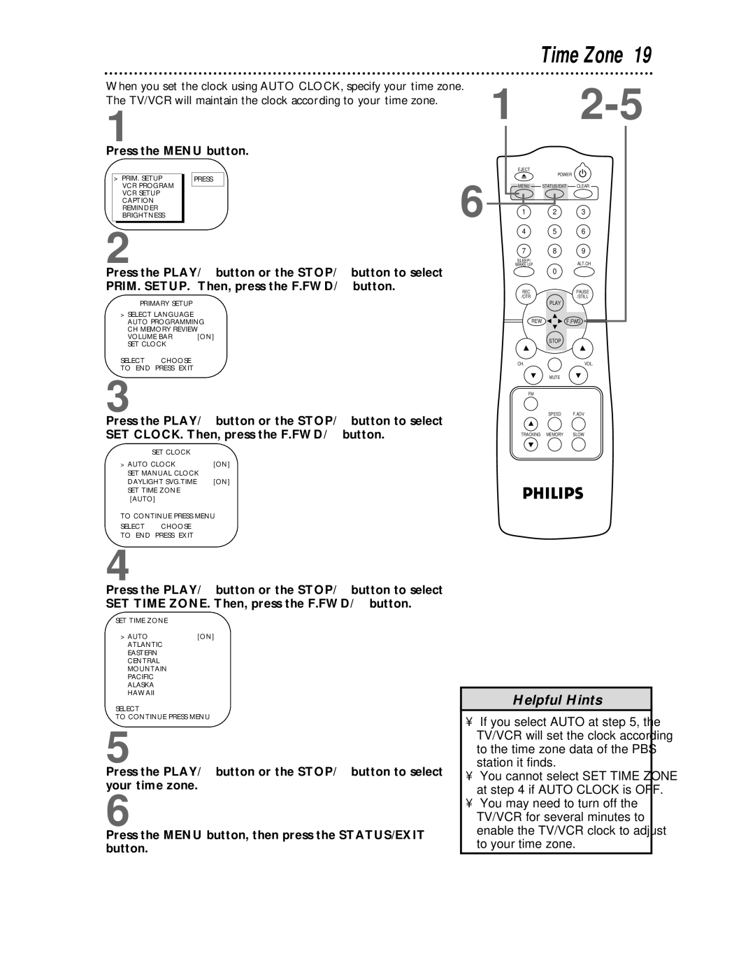 Philips CCC 193AT, CCC 133AT owner manual Time Zone 