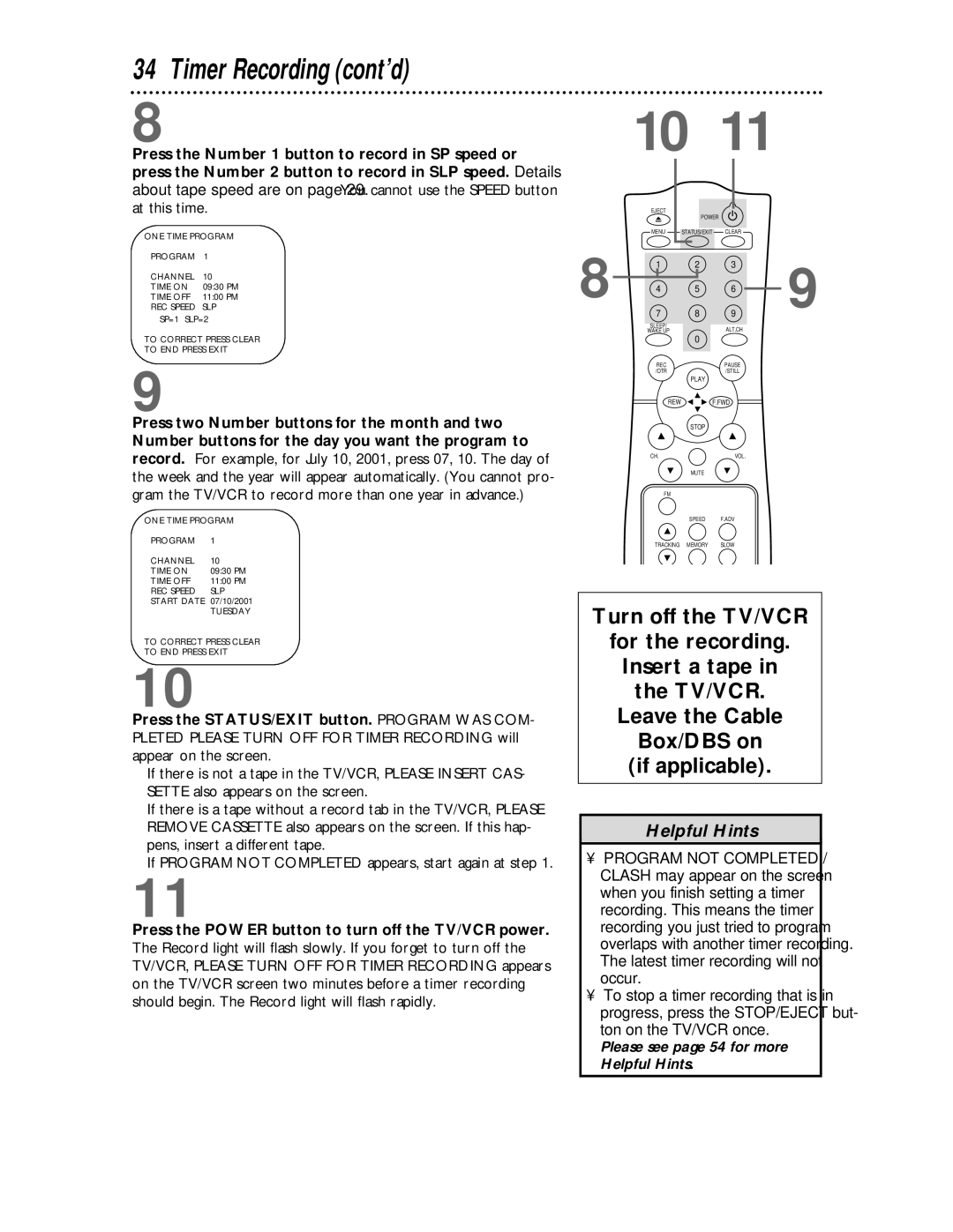 Philips CCC 133AT, CCC 193AT owner manual Timer Recording cont’d 