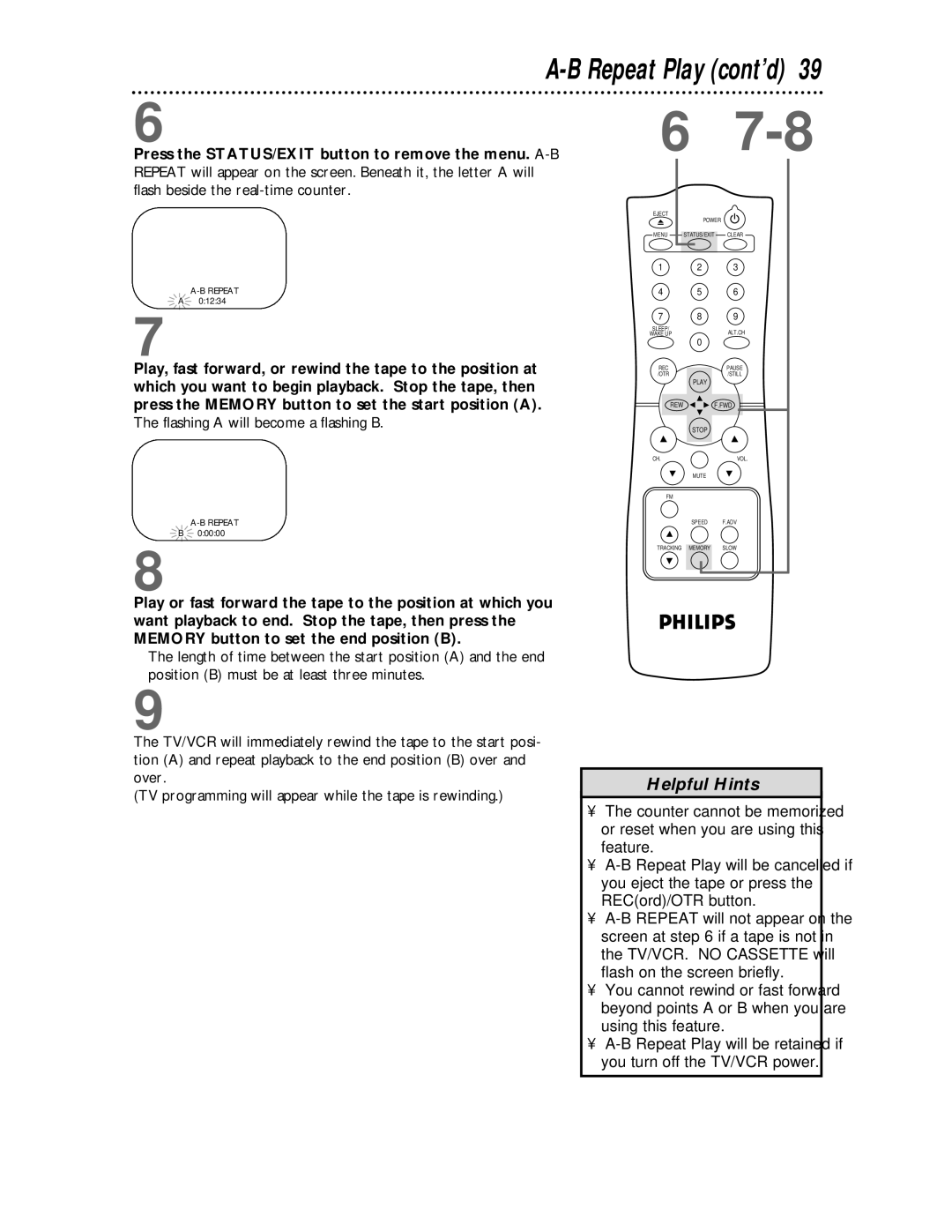 Philips CCC 193AT, CCC 133AT owner manual Repeat Play cont’d 