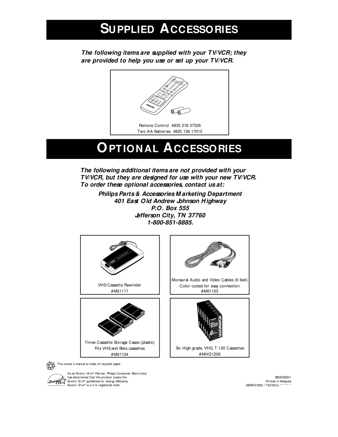 Philips CCC 133AT, CCC 193AT owner manual Supplied Accessories 