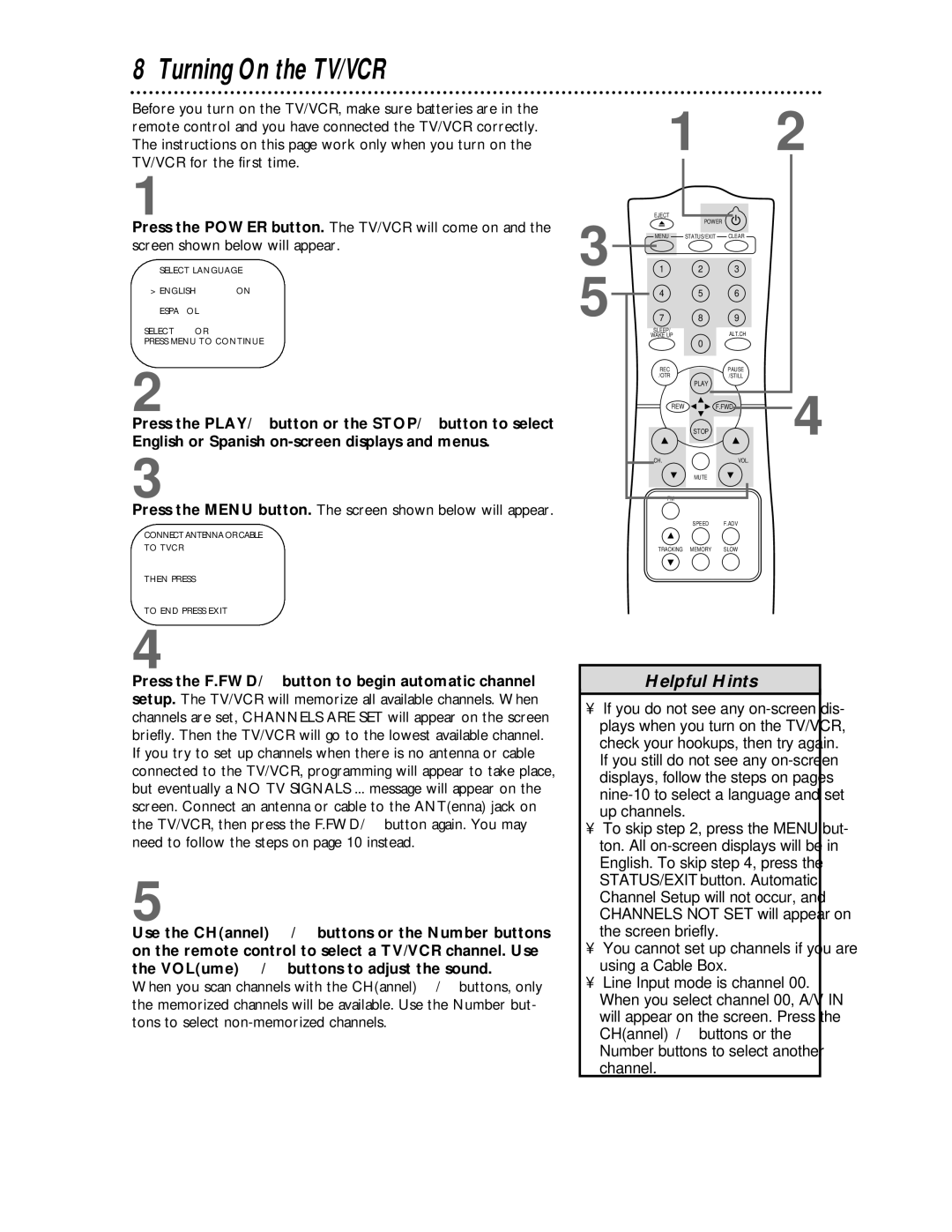 Philips CCC 133AT, CCC 193AT owner manual Turning On the TV/VCR, Press the Menu button. The screen shown below will appear 