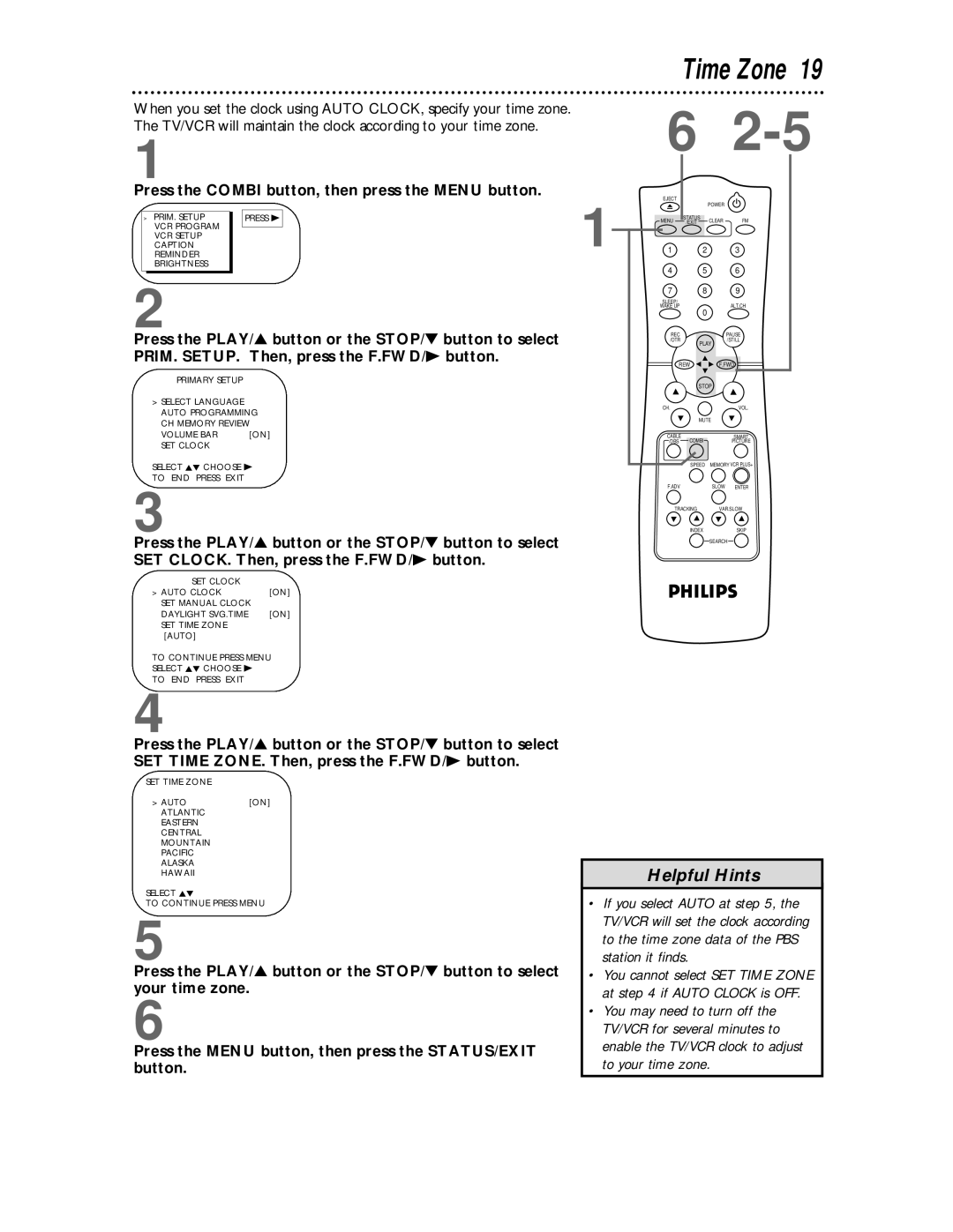 Philips CCC 194AT, CCC 134AT owner manual Time Zone 