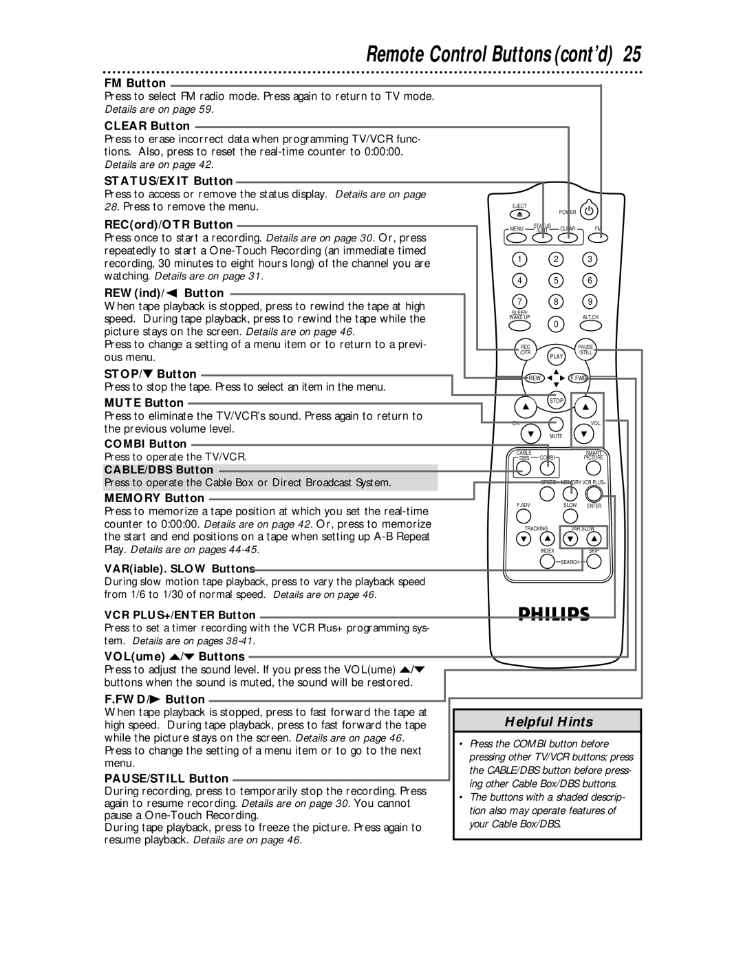 Philips CCC 194AT, CCC 134AT owner manual Remote Control Buttons cont’d 