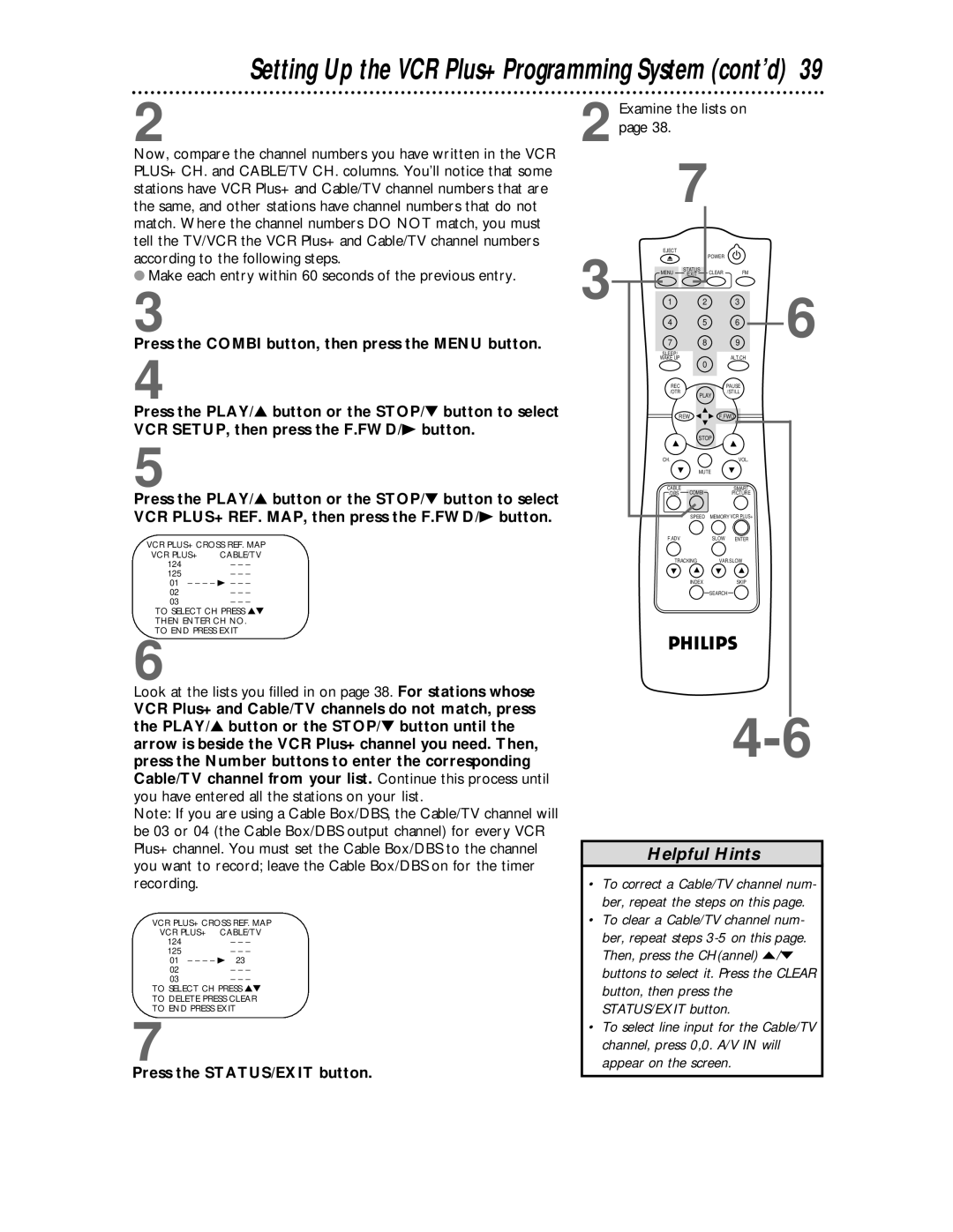 Philips CCC 194AT, CCC 134AT owner manual Setting Up the VCR Plus+ Programming System cont’d, Examine the lists on 