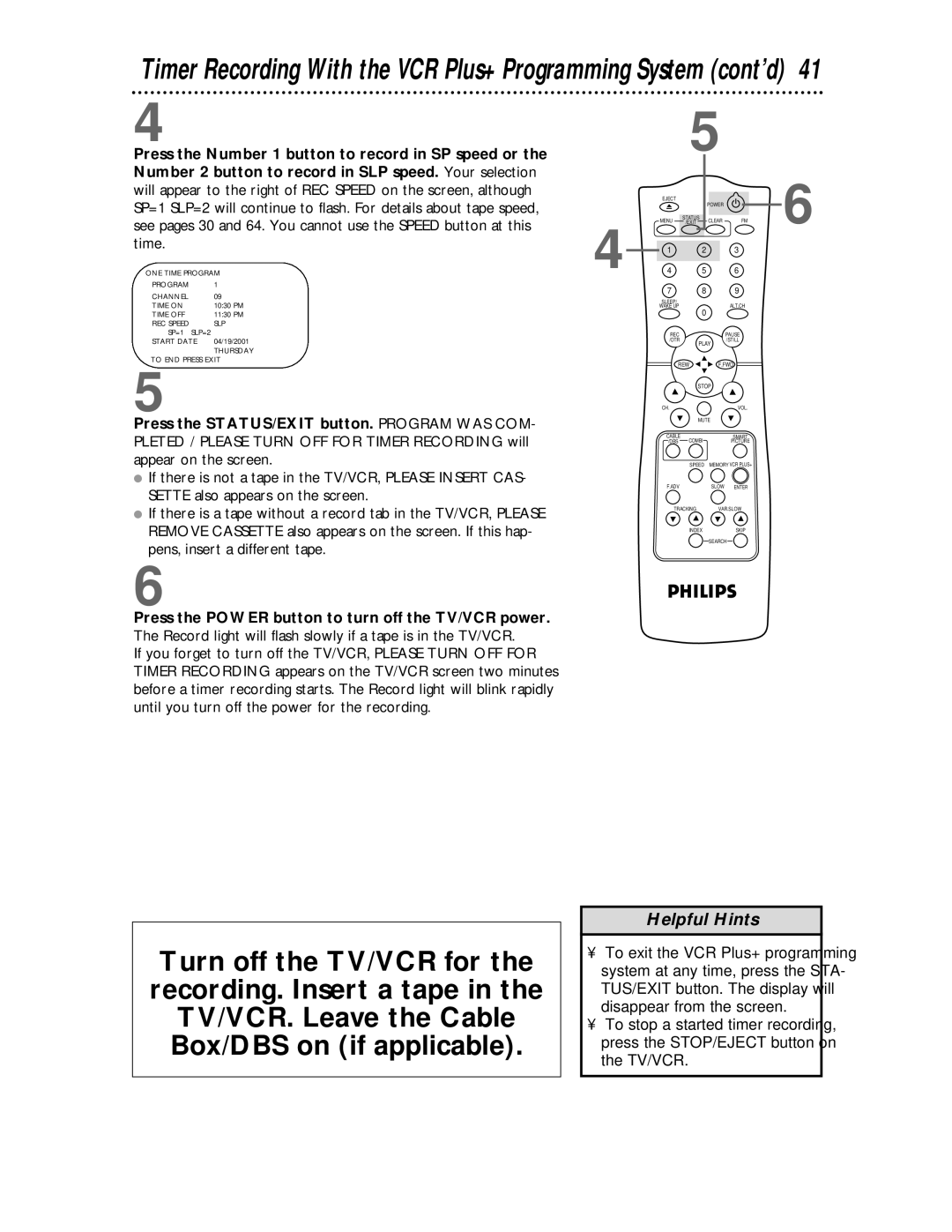 Philips CCC 194AT, CCC 134AT owner manual Timer Recording With the VCR Plus+ Programming System cont’d 