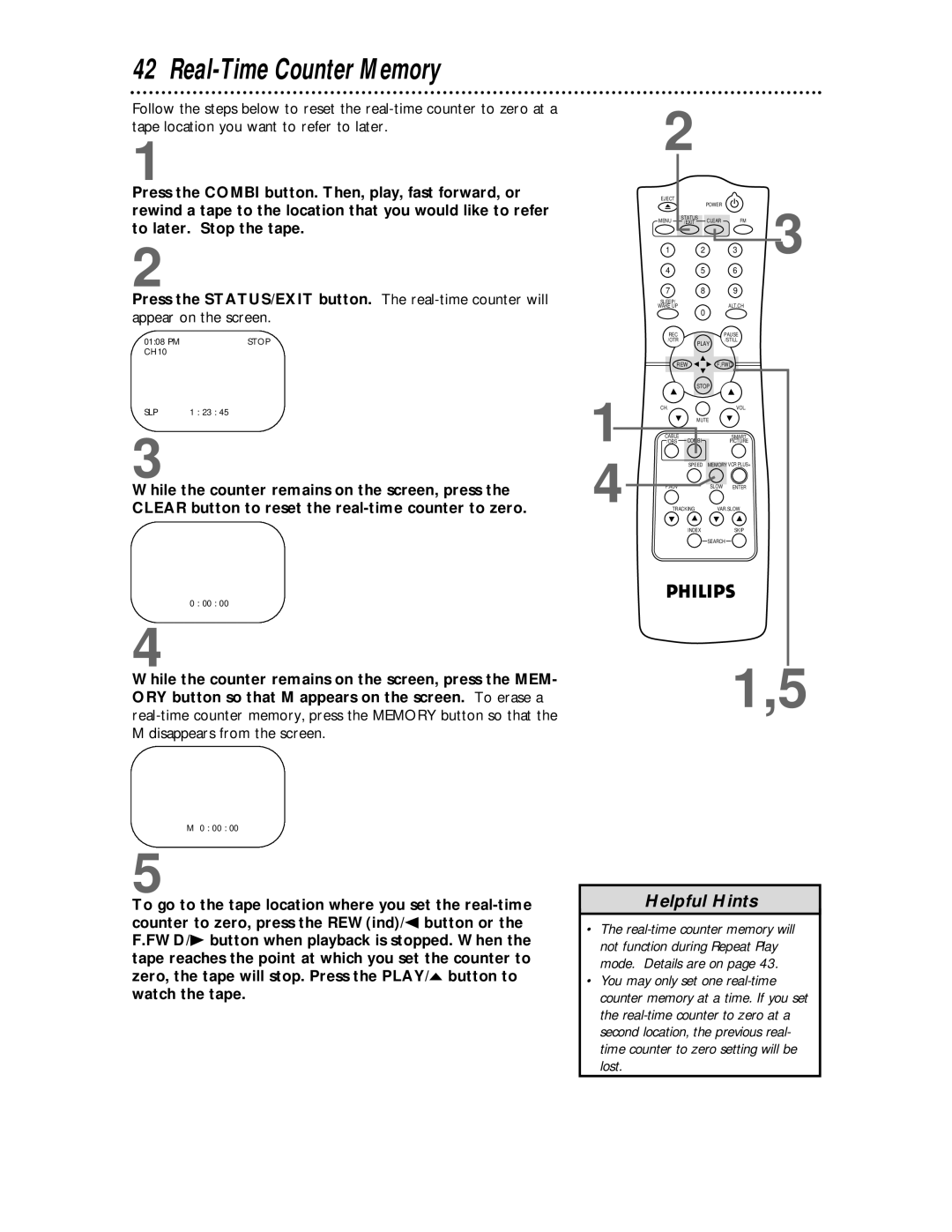 Philips CCC 134AT, CCC 194AT owner manual Real-Time Counter Memory, Appear on the screen 