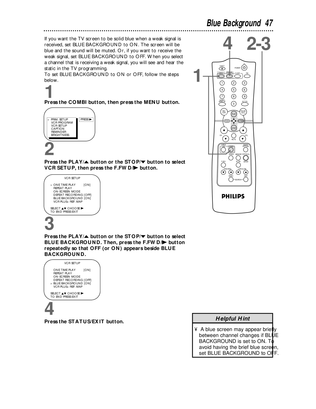 Philips CCC 194AT, CCC 134AT owner manual Blue Background 