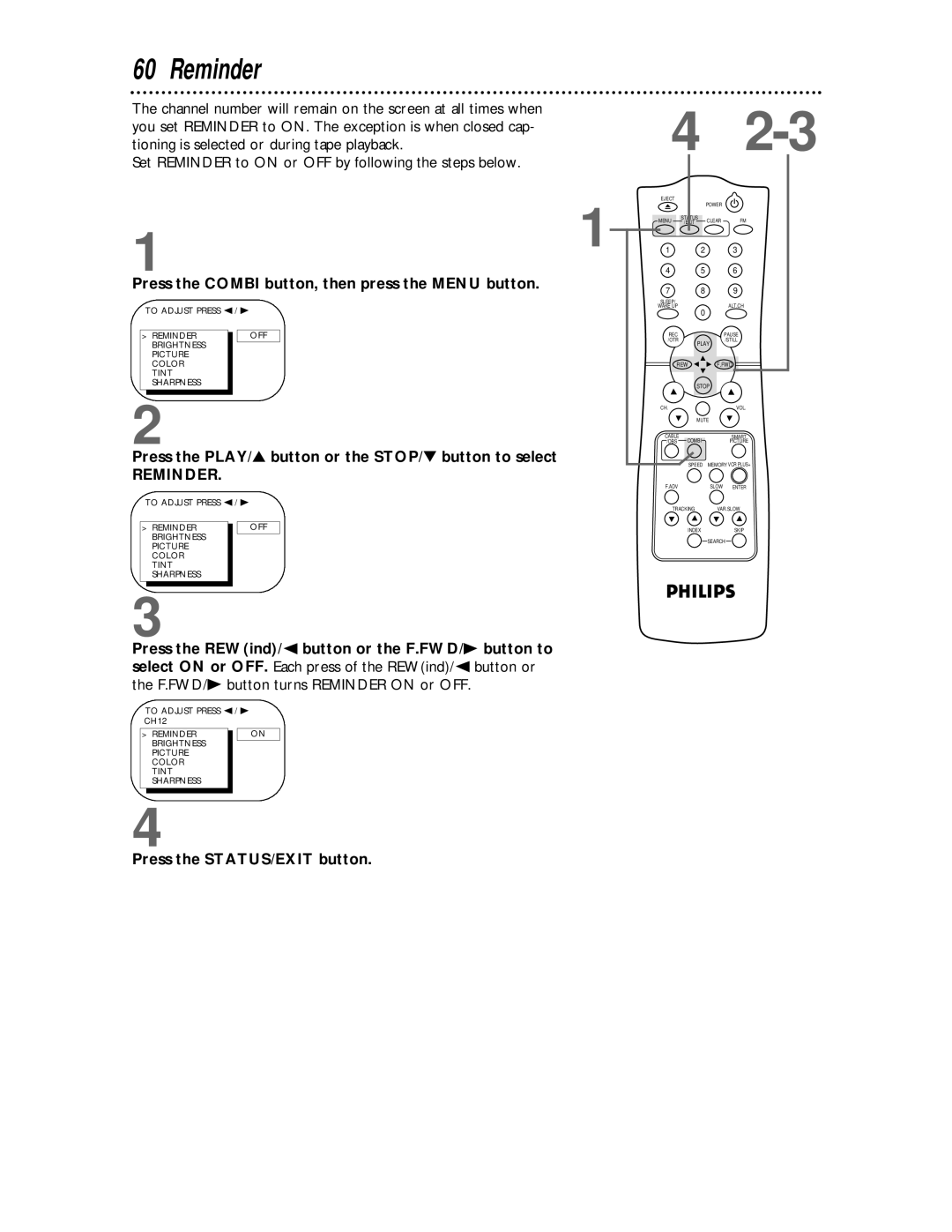 Philips CCC 134AT, CCC 194AT owner manual Reminder 