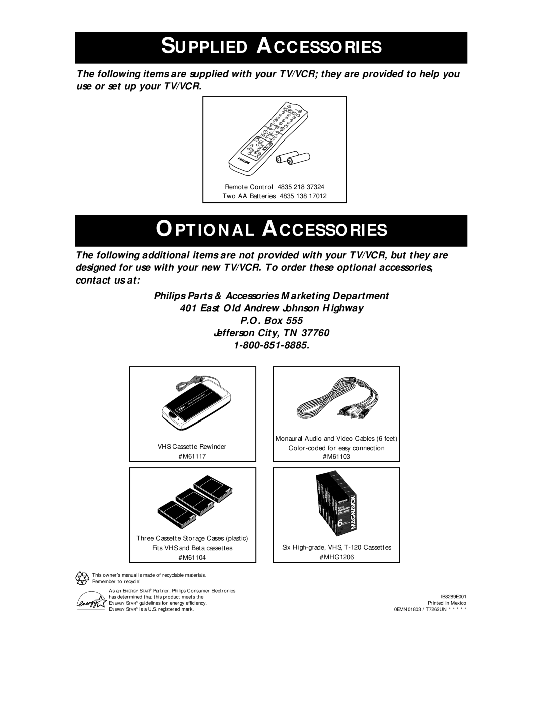 Philips CCC 194AT, CCC 134AT owner manual Supplied Accessories 