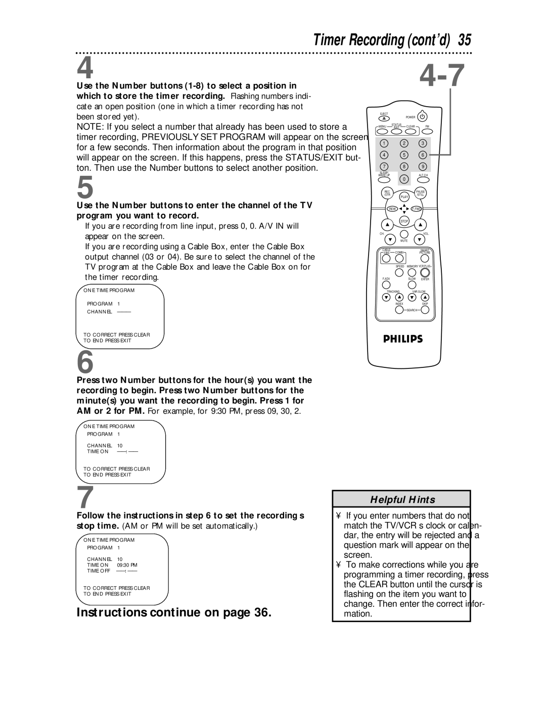 Philips CCC194, CCC134 owner manual Timer Recording cont’d 