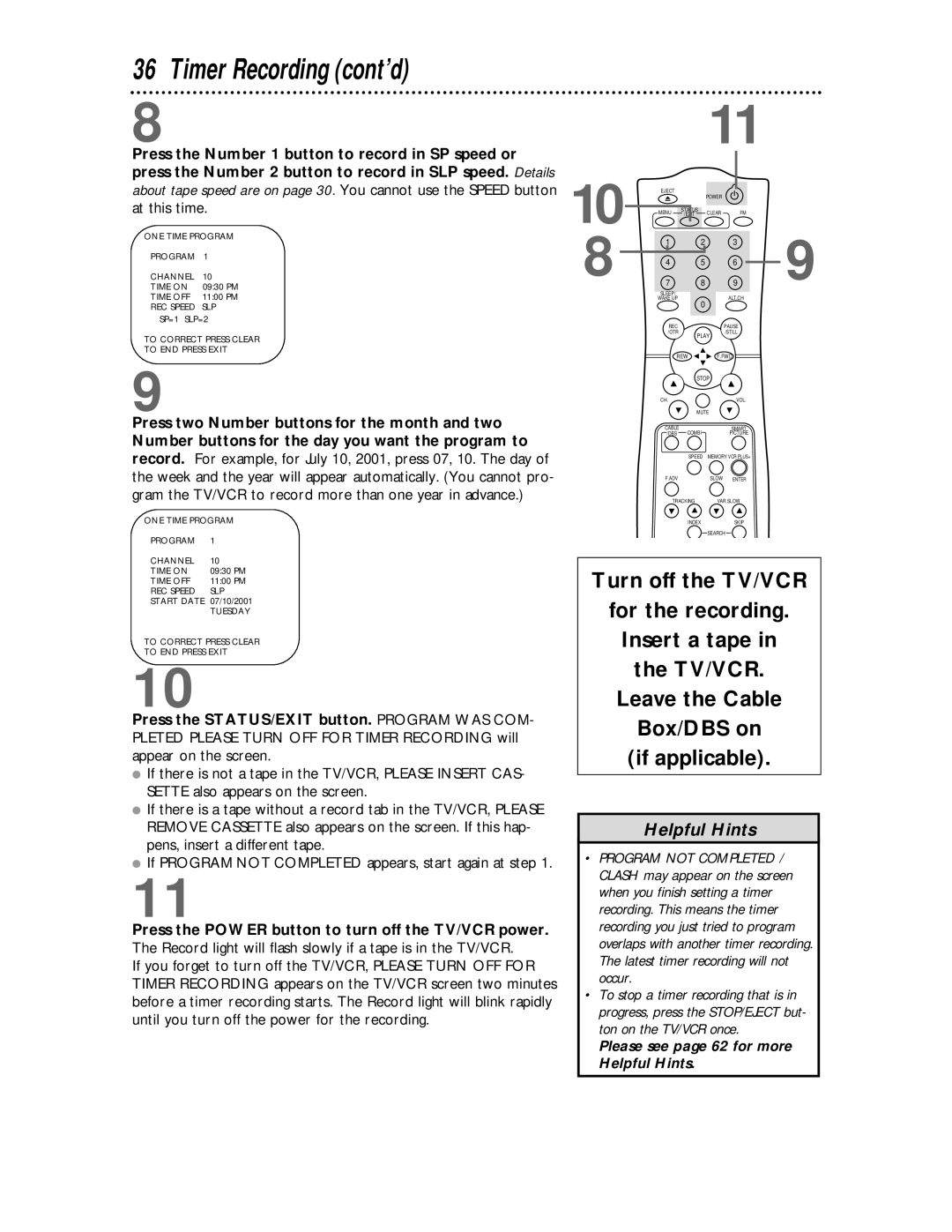 Philips CCC134, CCC194 owner manual Timer Recording cont’d 