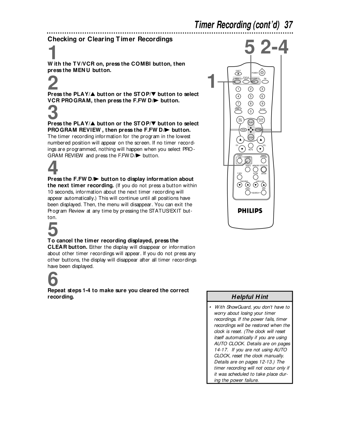 Philips CCC194, CCC134 owner manual Checking or Clearing Timer Recordings 