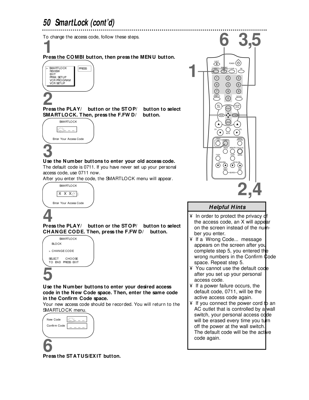 Philips CCC134, CCC194 To change the access code, follow these steps, Use the Number buttons to enter your old access code 