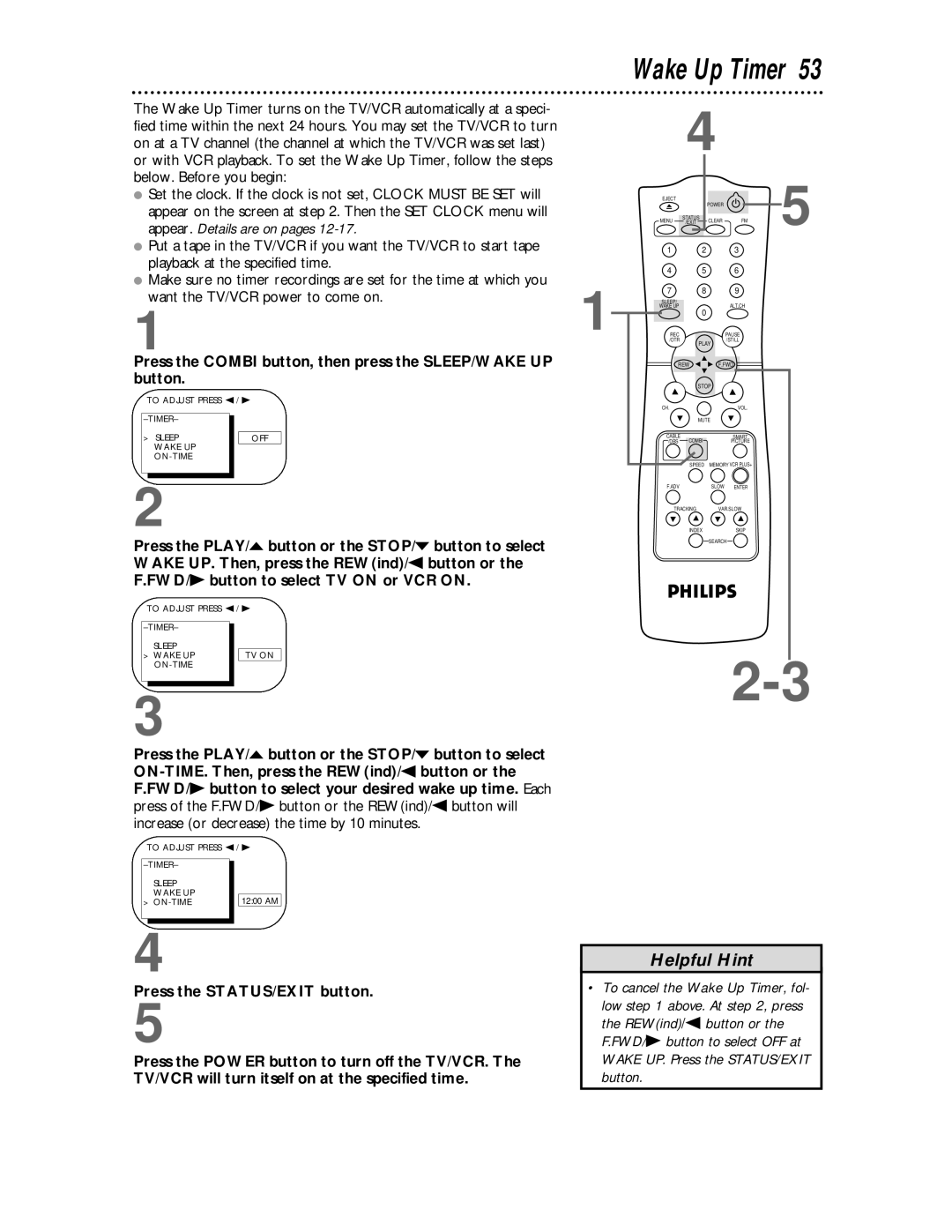 Philips CCC194, CCC134 owner manual Wake Up Timer 