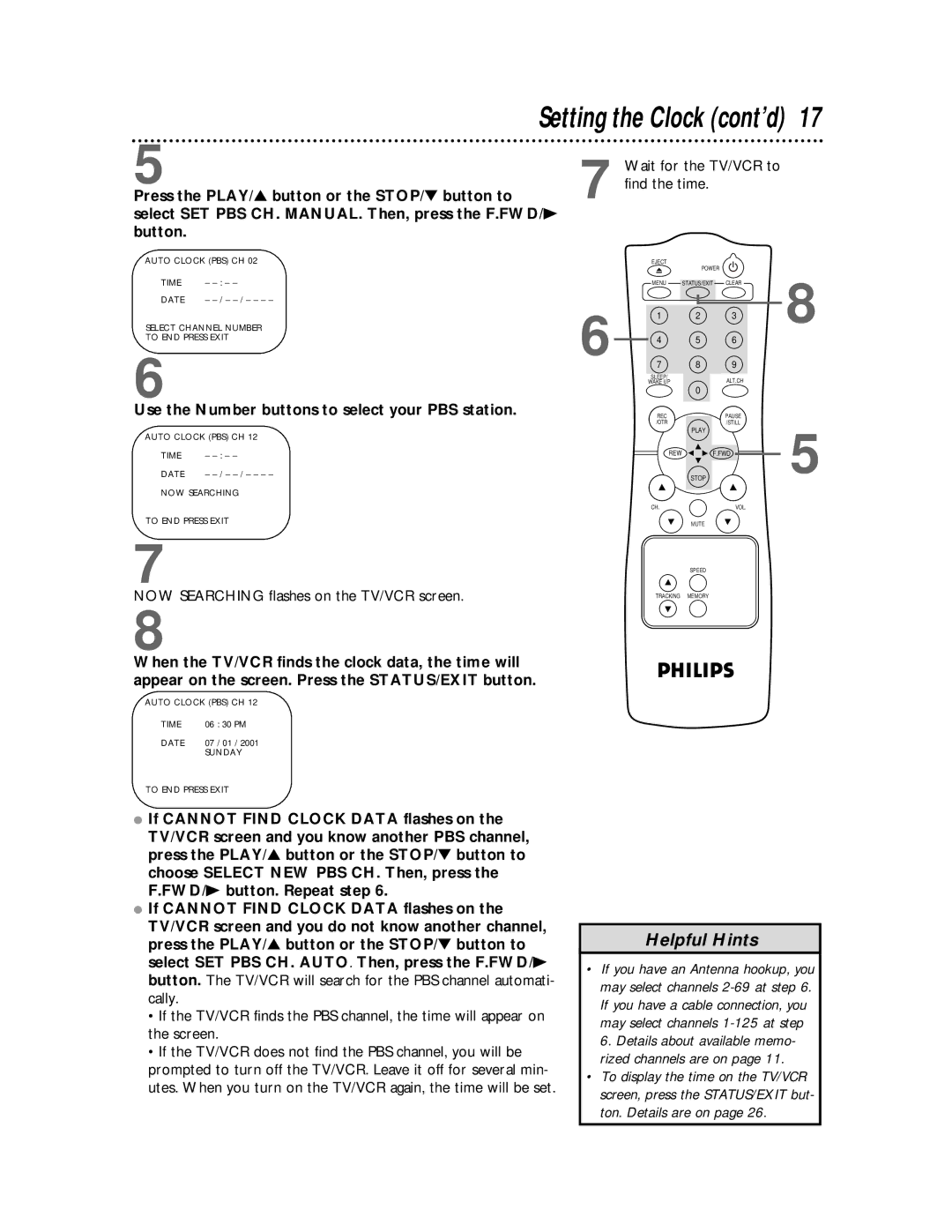 Philips CCC 130AT, CCC192AT, CCC 190AT, CCC 132AT owner manual Use the Number buttons to select your PBS station 