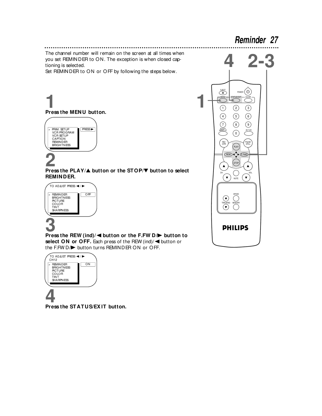 Philips CCC 132AT, CCC192AT, CCC 130AT, CCC 190AT owner manual Reminder, Off 