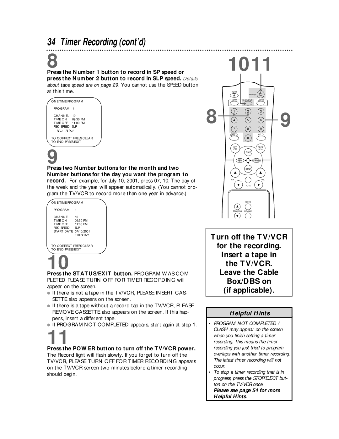 Philips CCC 190AT, CCC192AT, CCC 130AT, CCC 132AT owner manual Timer Recording cont’d 