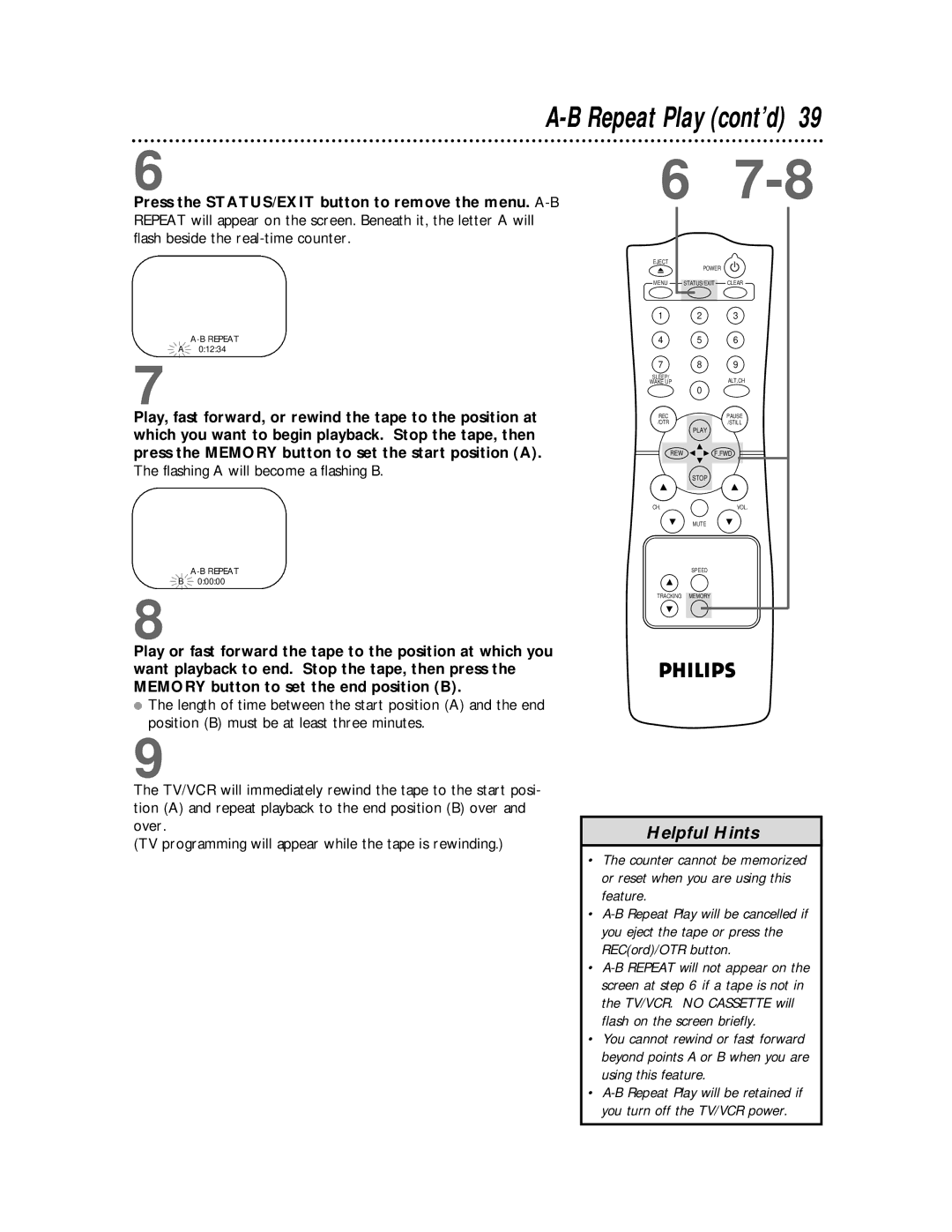 Philips CCC 132AT, CCC192AT, CCC 130AT, CCC 190AT owner manual Repeat Play cont’d 