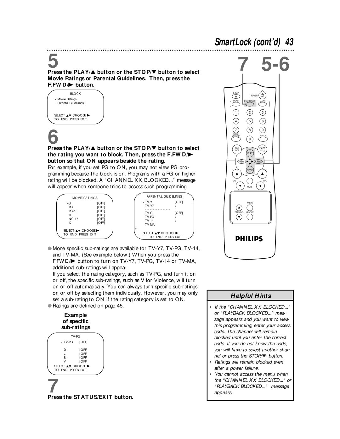 Philips CCC 132AT, CCC192AT, CCC 130AT, CCC 190AT SmartLock cont’d, Ratings are defined on, Example Specific Sub-ratings 