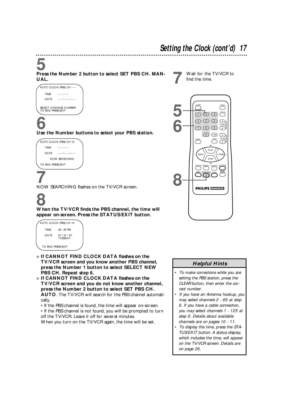 Philips CCX133AT warranty Find the time, Use the Number buttons to select your PBS station 