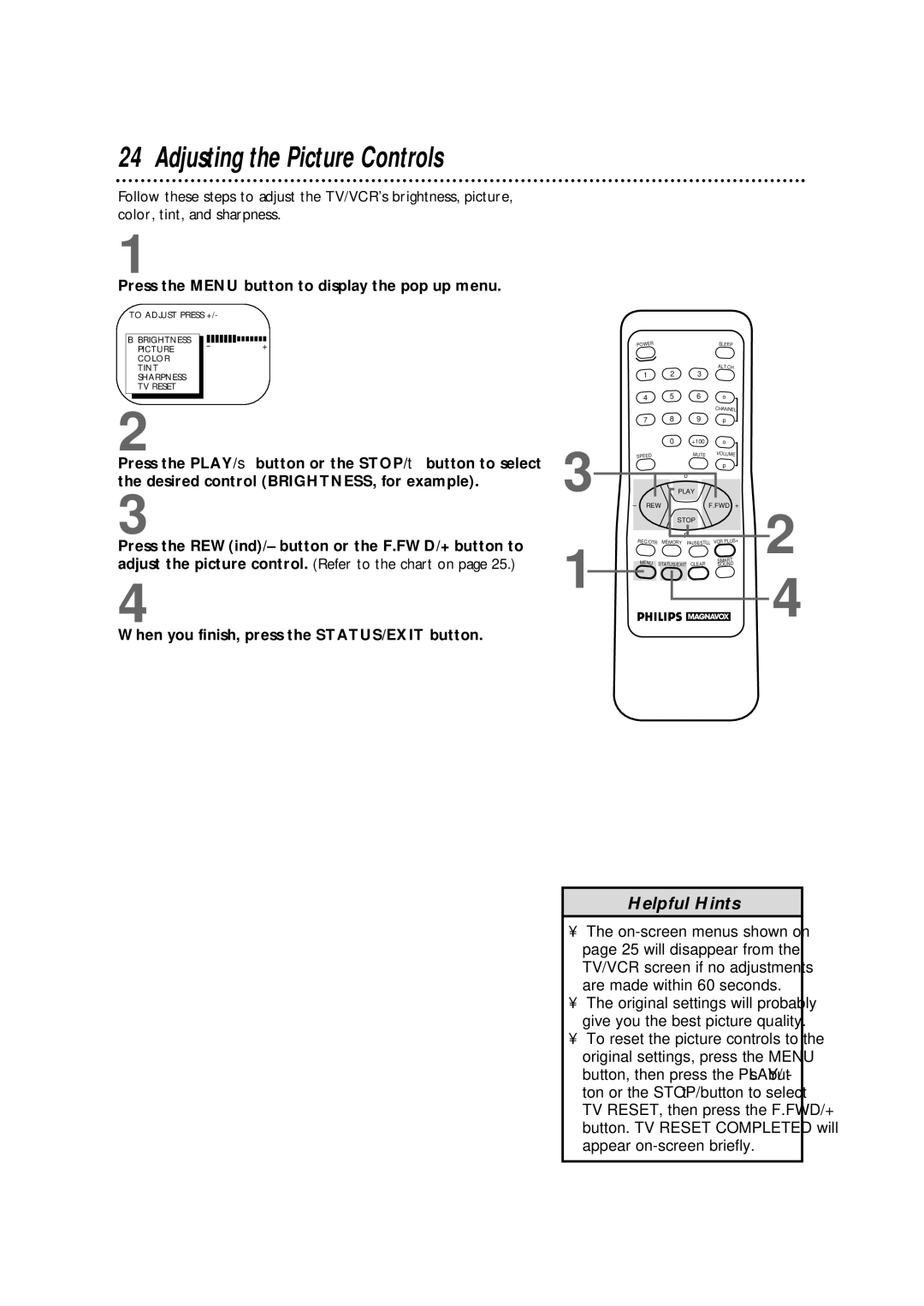 Philips CCX133AT warranty Adjusting the Picture Controls 