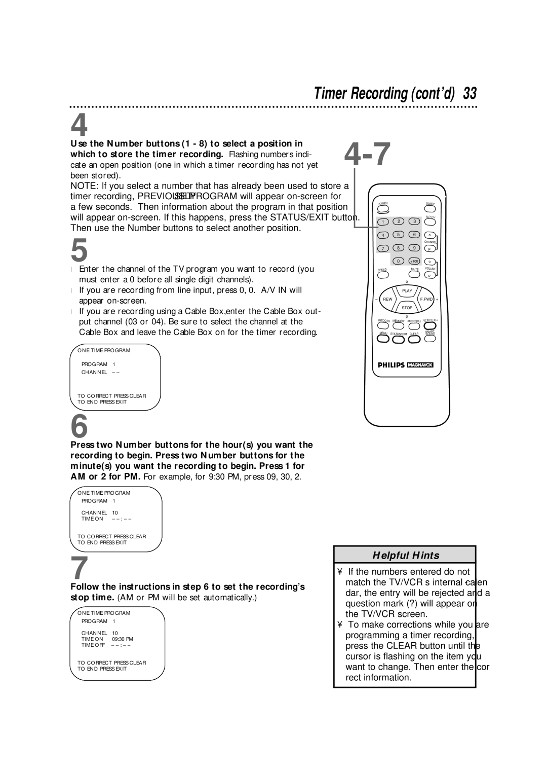 Philips CCX133AT warranty Timer Recording cont’d 