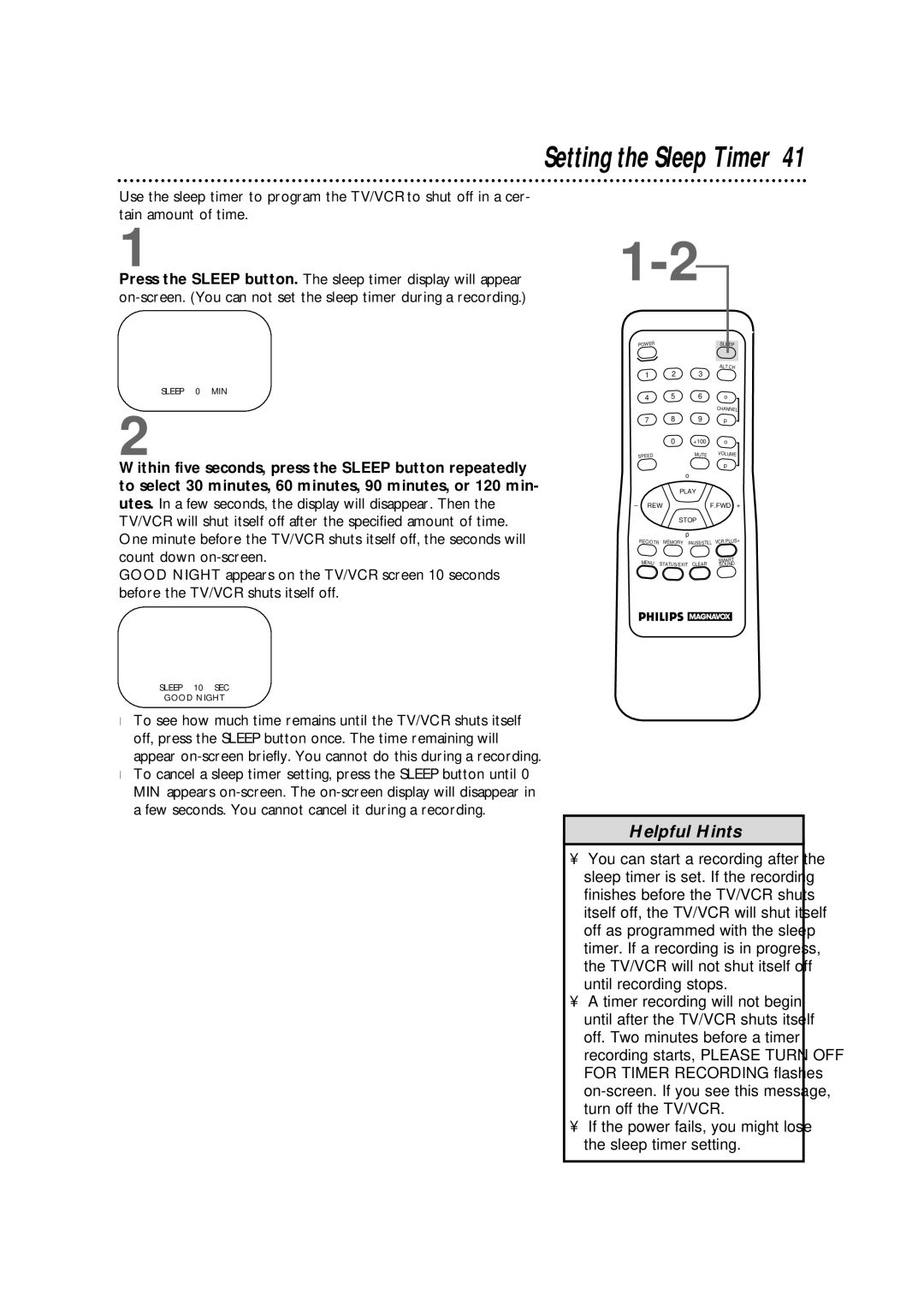 Philips CCX133AT warranty Setting the Sleep Timer, If the power fails, you might lose the sleep timer setting 