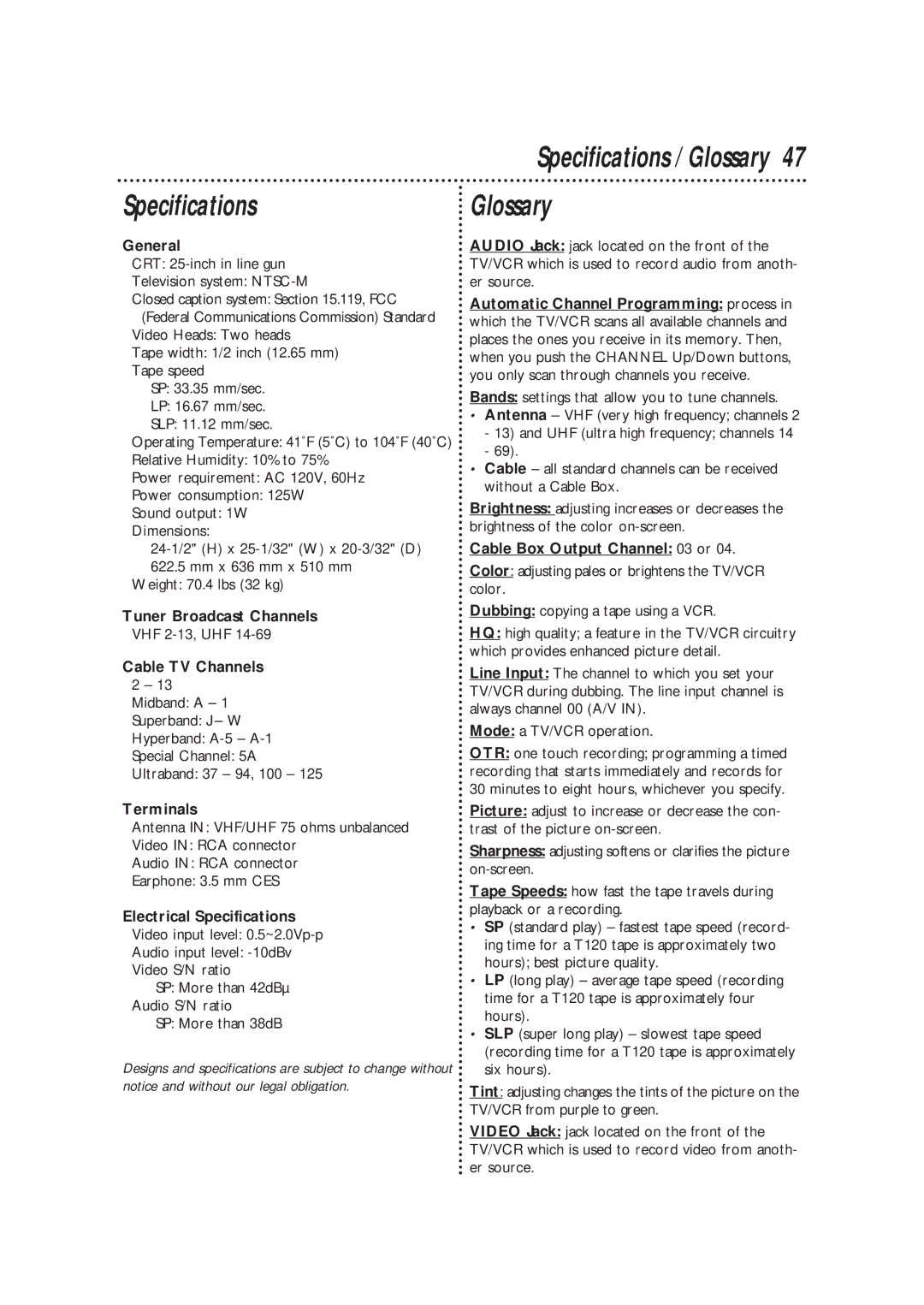 Philips CCX252AT warranty Specifications, Glossary 