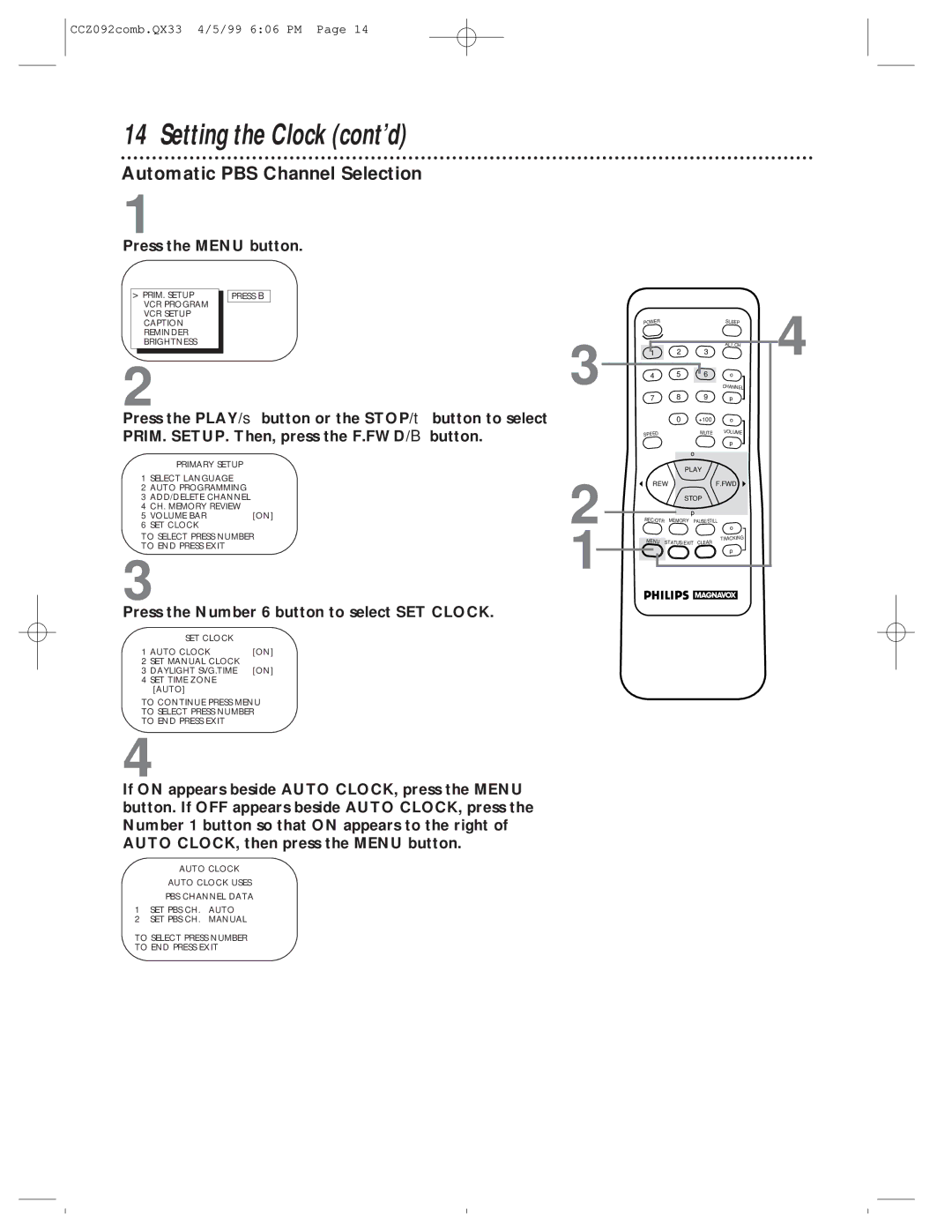 Philips CCZ092AT owner manual Automatic PBS Channel Selection 