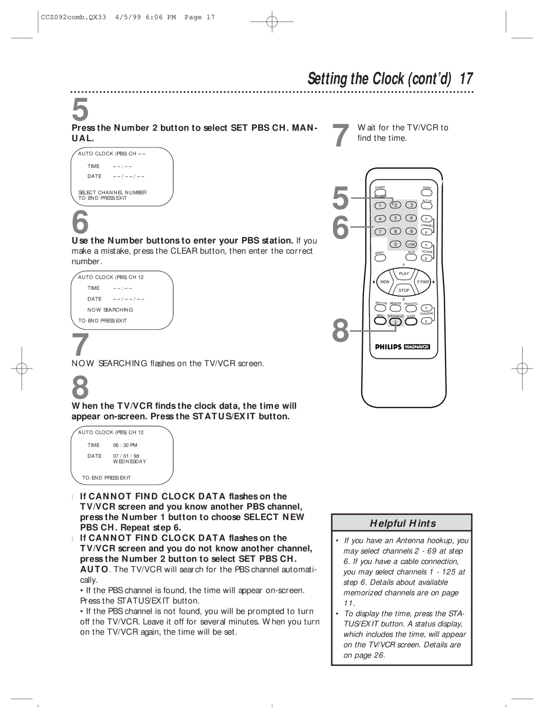 Philips CCZ092AT owner manual Ual, Find the time 