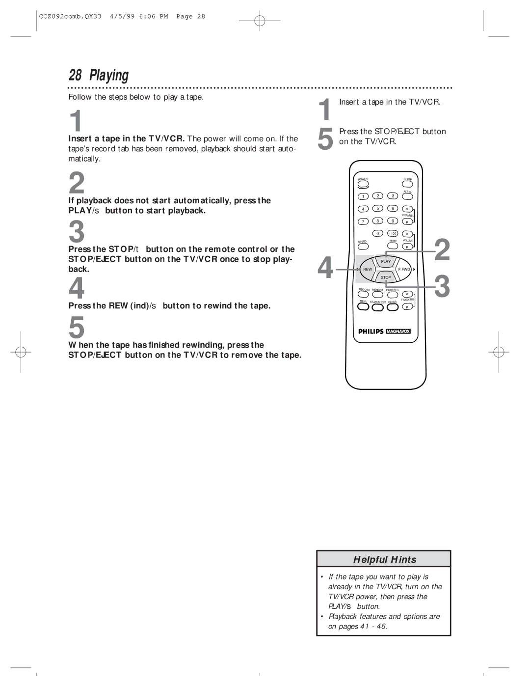 Philips CCZ092AT owner manual Playing 