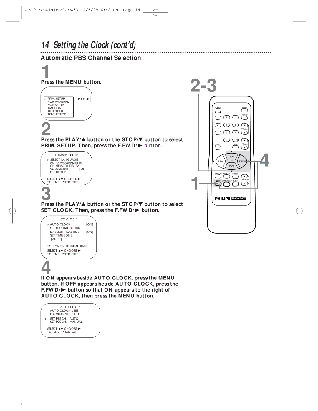 Philips CCZ191AT, CCZ192AT owner manual Automatic PBS Channel Selection 