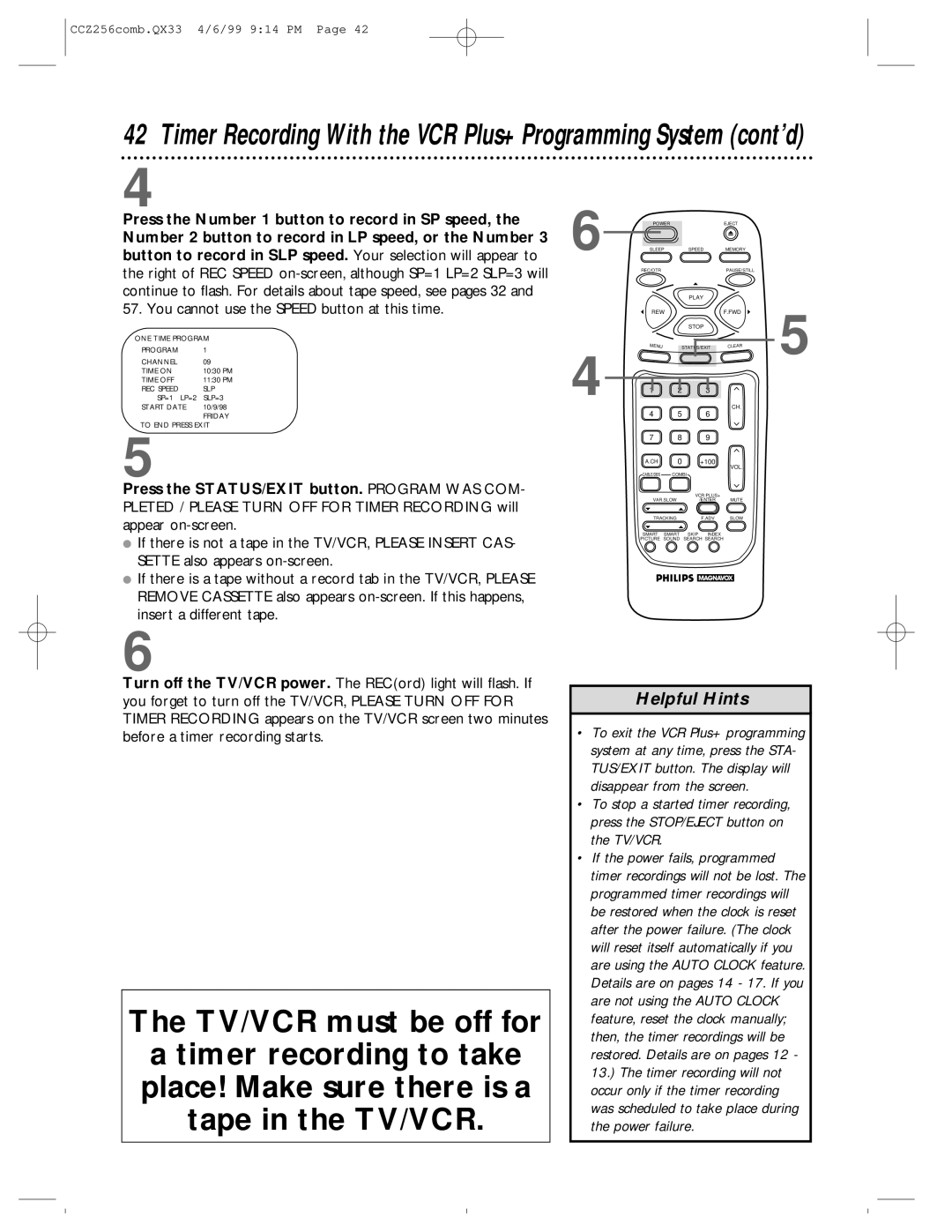 Philips CCZ256AT owner manual Timer Recording With the VCR Plus+ Programming System cont’d 