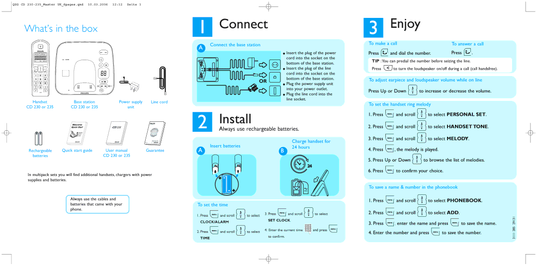 Philips CD 230, CD 235 quick start Connect, Enjoy 