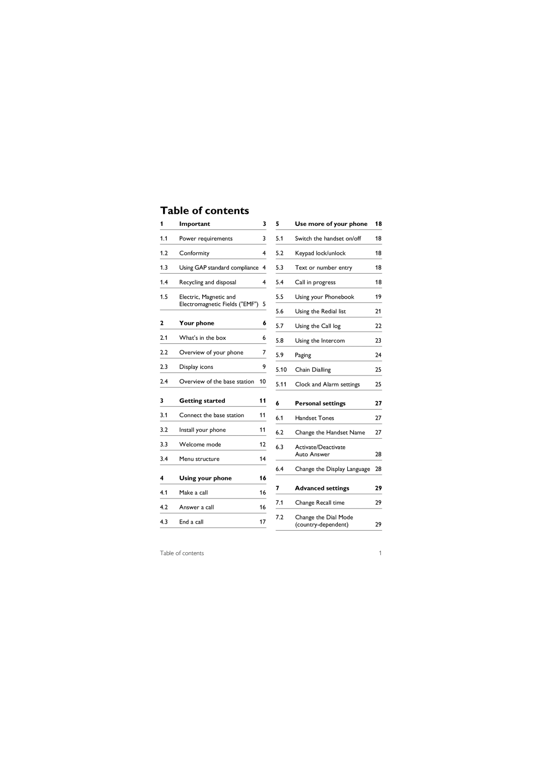 Philips CD 240 manual Table of contents 