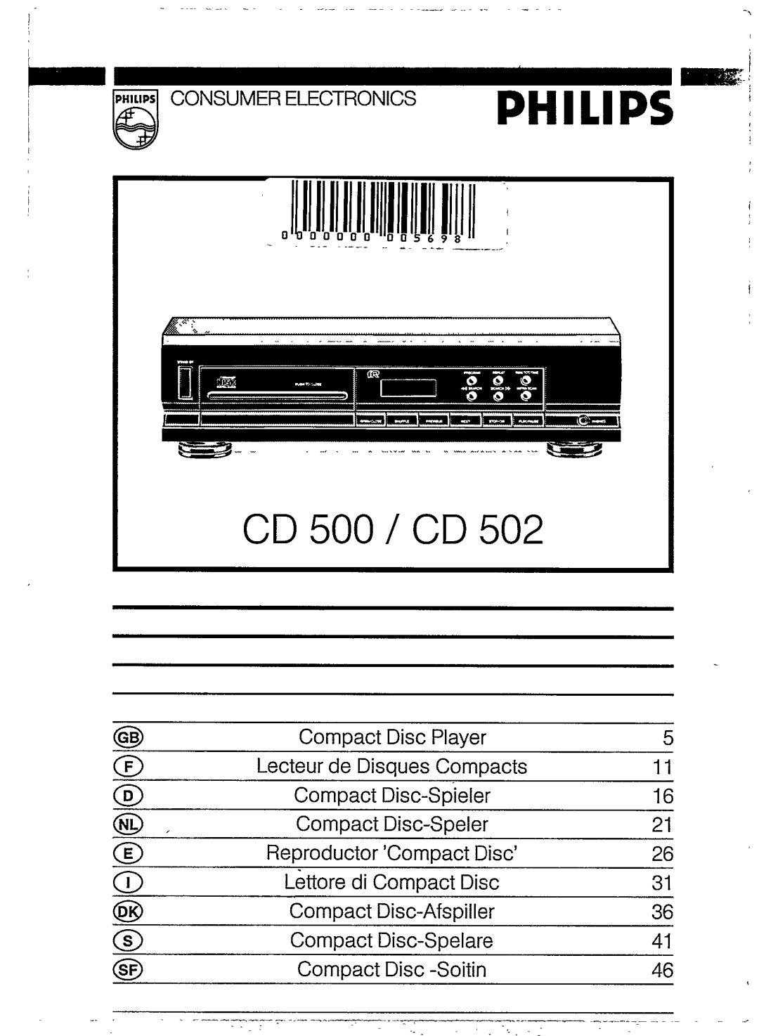 Philips CD 500, CD 502 manual 