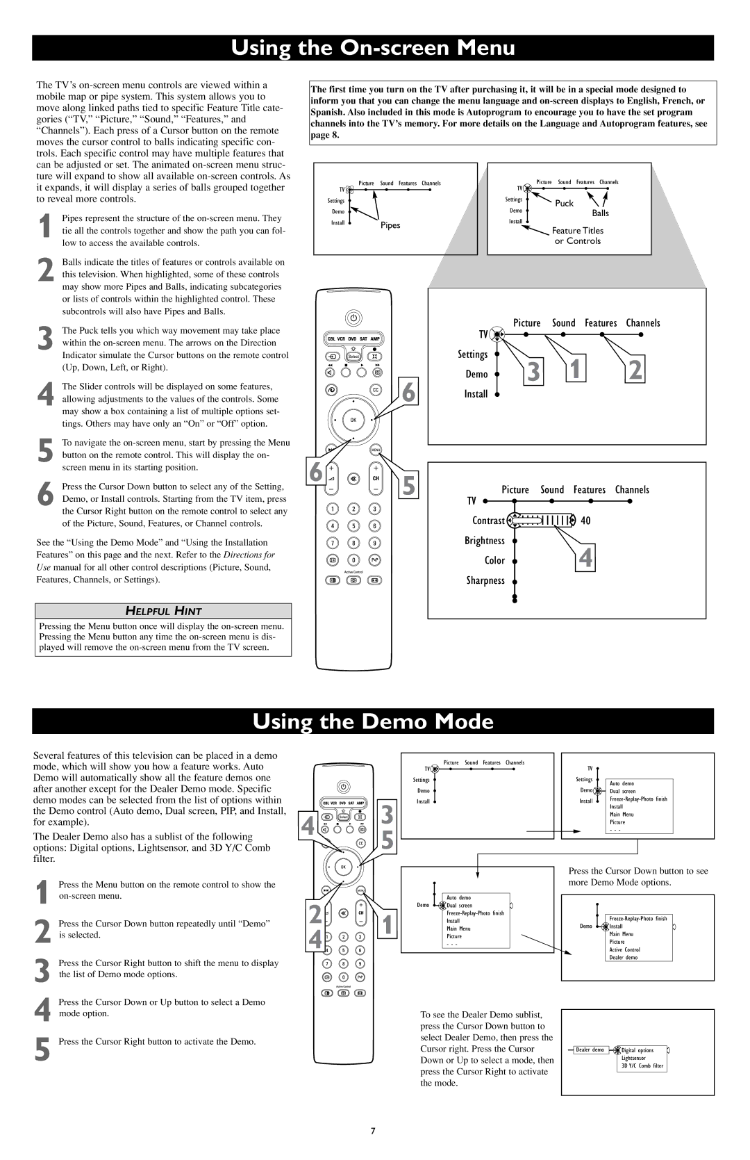 Philips CD-D13, CD-D11U, CD-D17HD user manual Using the On-screen Menu, Using the Demo Mode 