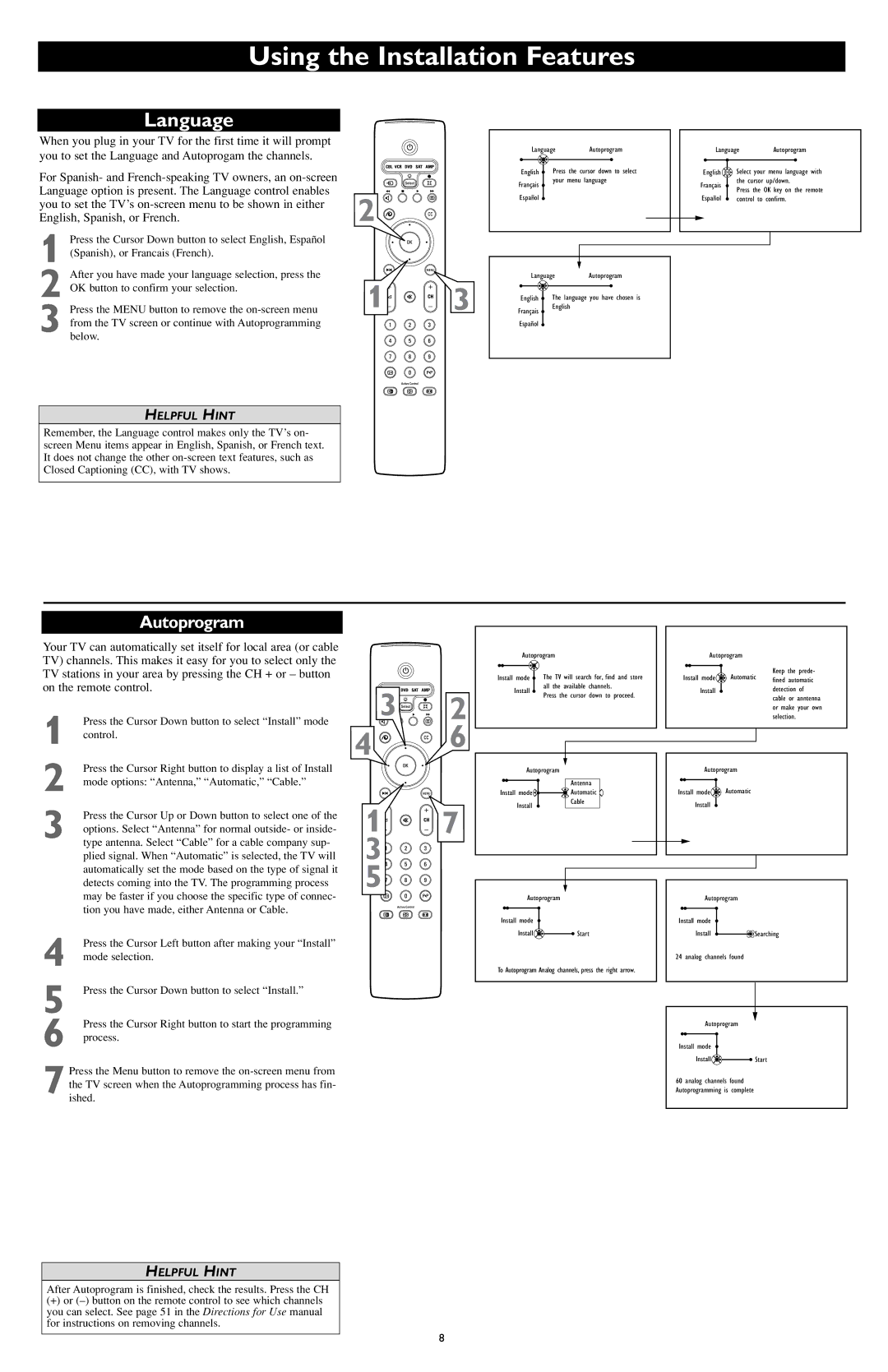 Philips CD-D17HD, CD-D11U, CD-D13 user manual Using the Installation Features, Language 