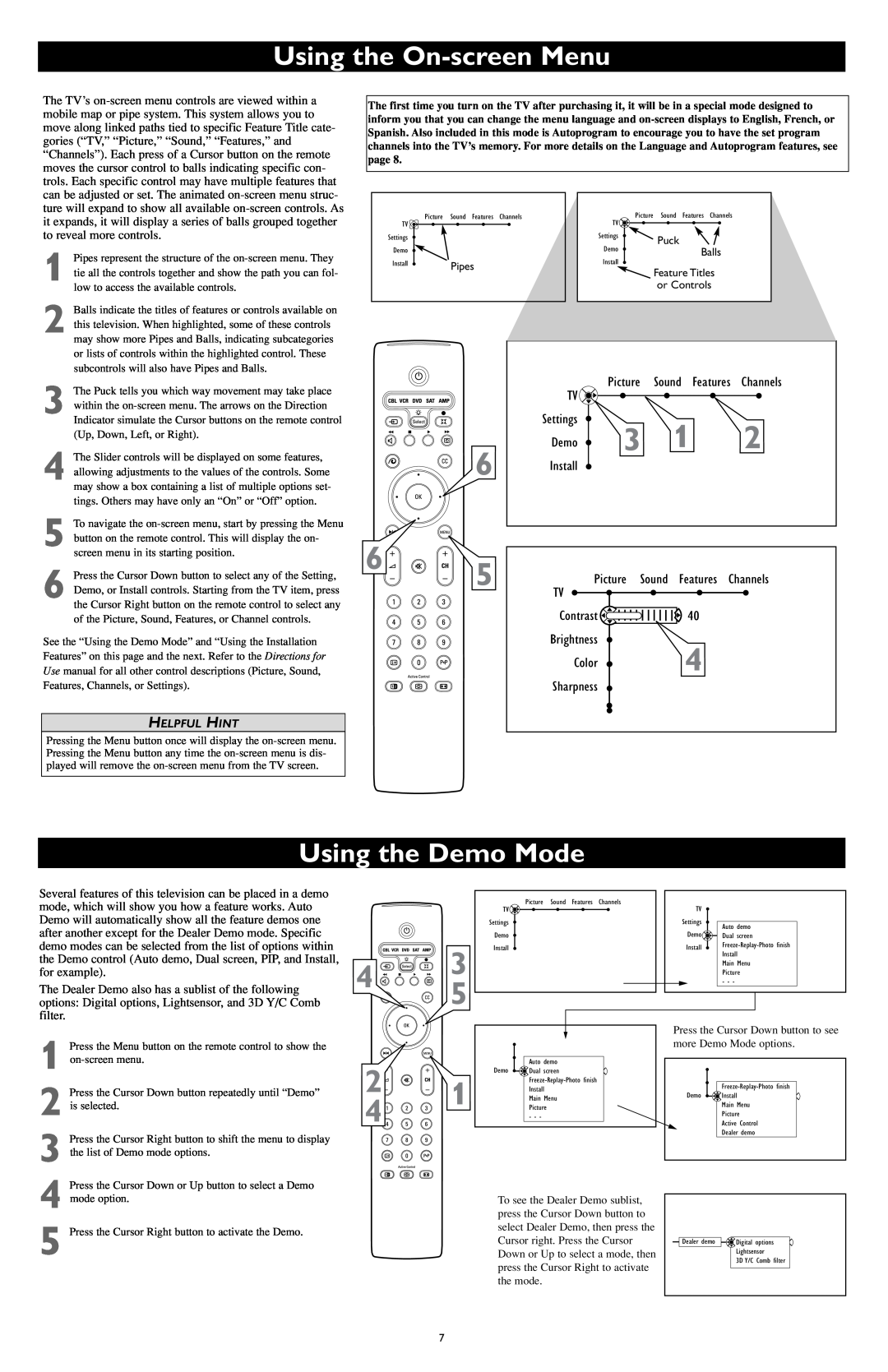 Philips CD-D13, CD-D11U, CD-D17HD user manual Using the On-screen Menu, Using the Demo Mode, Picture 