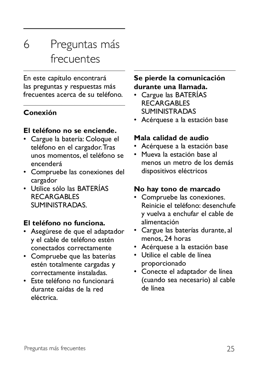 Philips CD140 Conexión El teléfono no se enciende, El teléfono no funciona, Se pierde la comunicación durante una llamada 