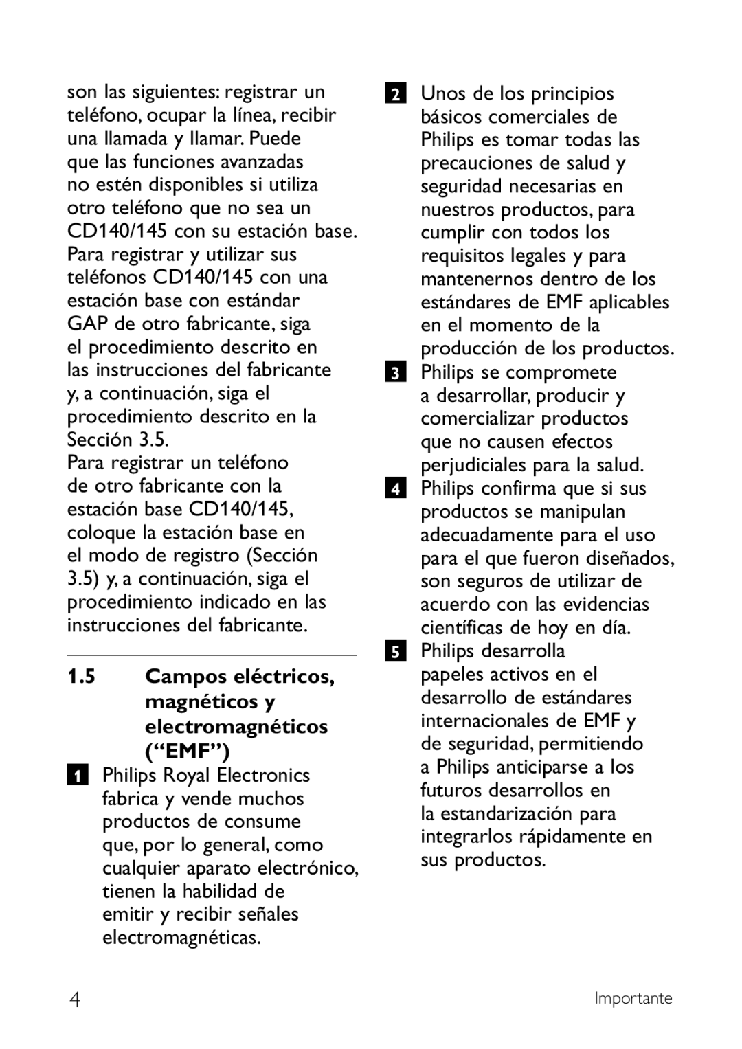 Philips CD140 manual Emf, Campos eléctricos, magnéticos y electromagnéticos 