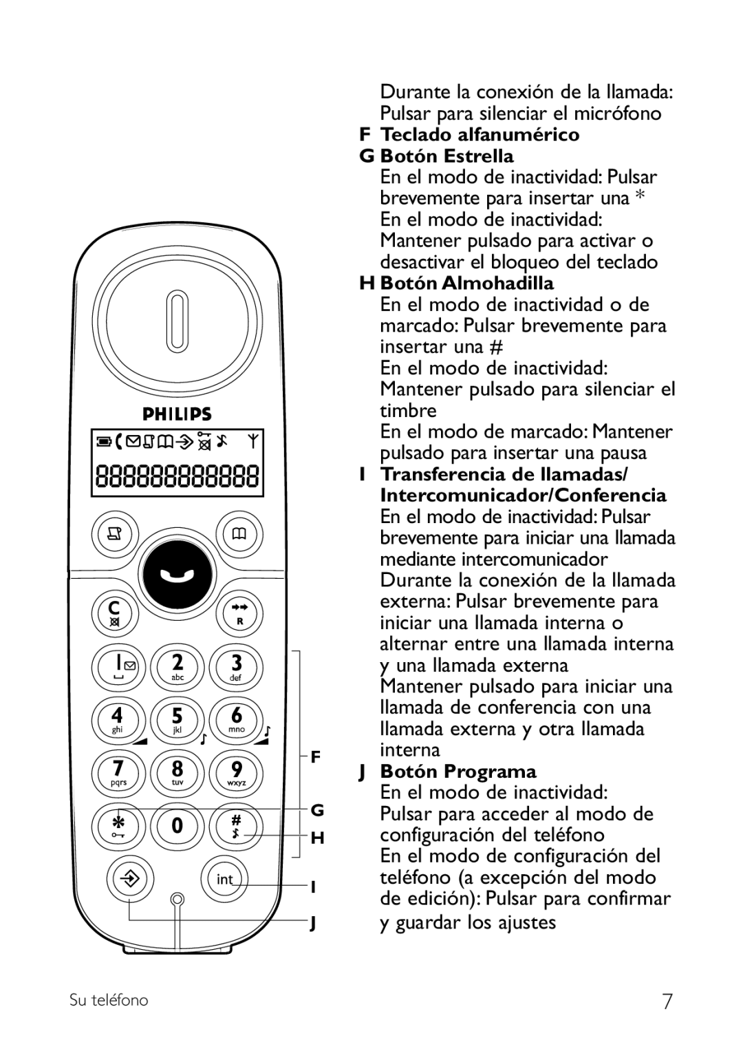 Philips CD140 manual Botón Almohadilla, Transferencia de llamadas, Botón Programa 