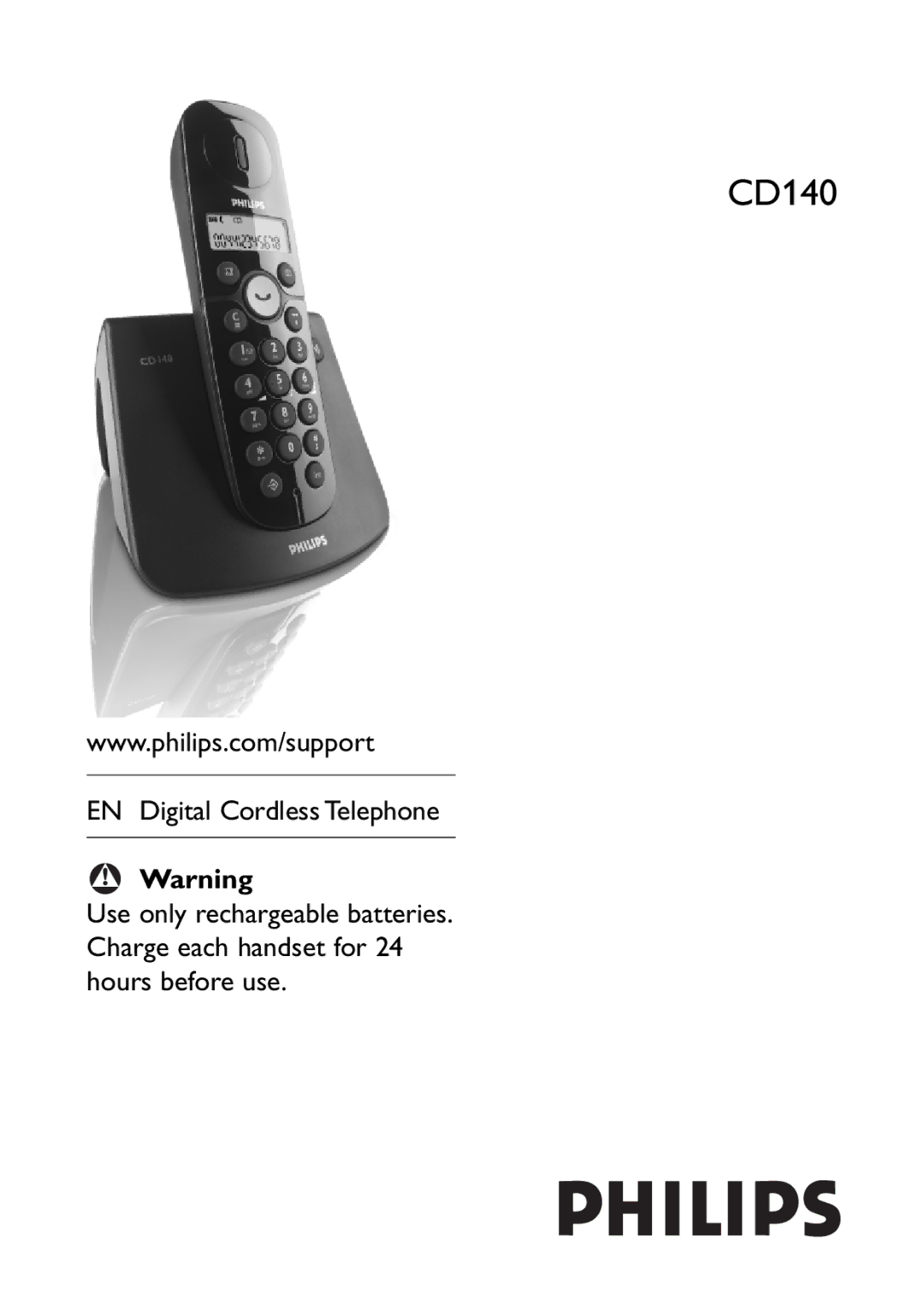 Philips CD140 manual EN Digital Cordless Telephone 