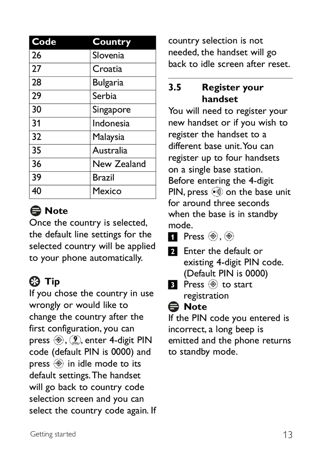 Philips CD140 manual Tip, Register your handset 