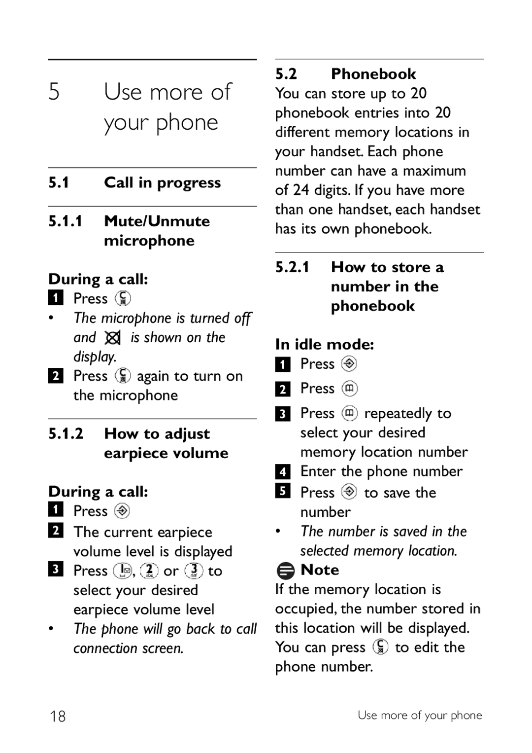 Philips CD140 manual Call in progress Mute/Unmute microphone During a call, Is shown on the display 